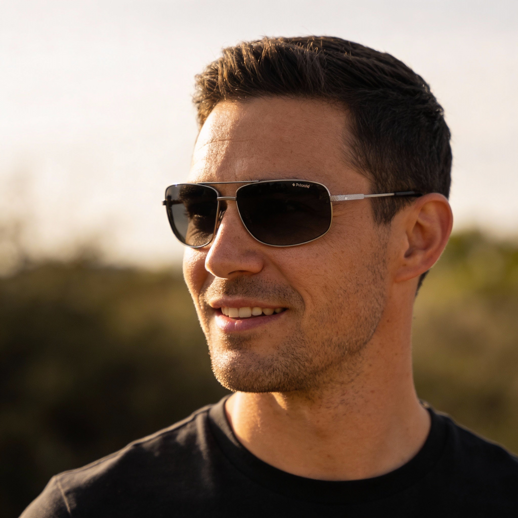 Polaroid Men's Rectangular Polarized UV Stainless Steel Sunglasses, Semi Matte Ruthenium Frame, Gray Lens, 63-14-130mm, Photo 6