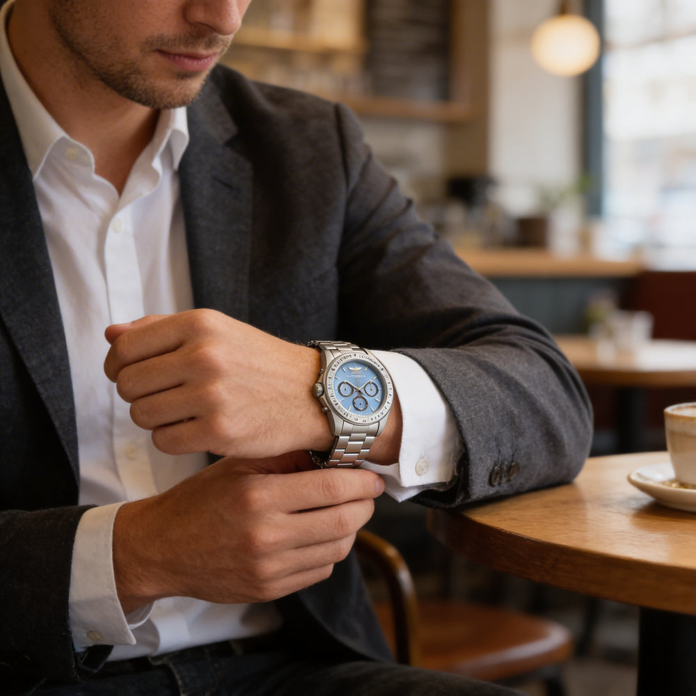 Reloj Invicta Speedway para hombre, de acero inoxidable plateado, cuarzo, luminoso, con bisel de cristal de fusión de llamas, marcado, 200 m de resistencia al agua, 39,5 mm