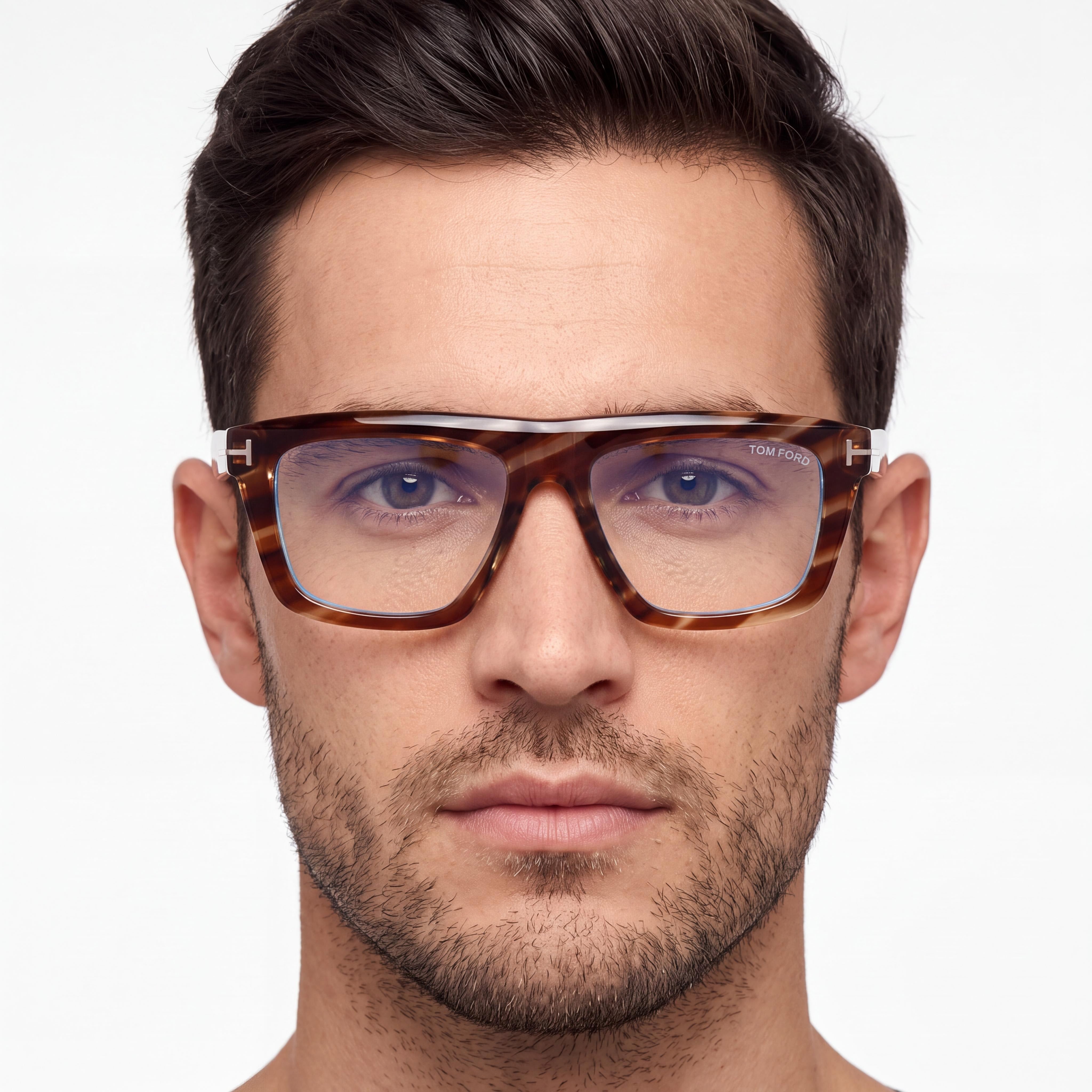 Tom Ford Ft6059-b Unisex Blue Filter Plastic Frame Eyeglasses, Coloured Havana Frame, Black Lenses, 54-17-145, Photo 4