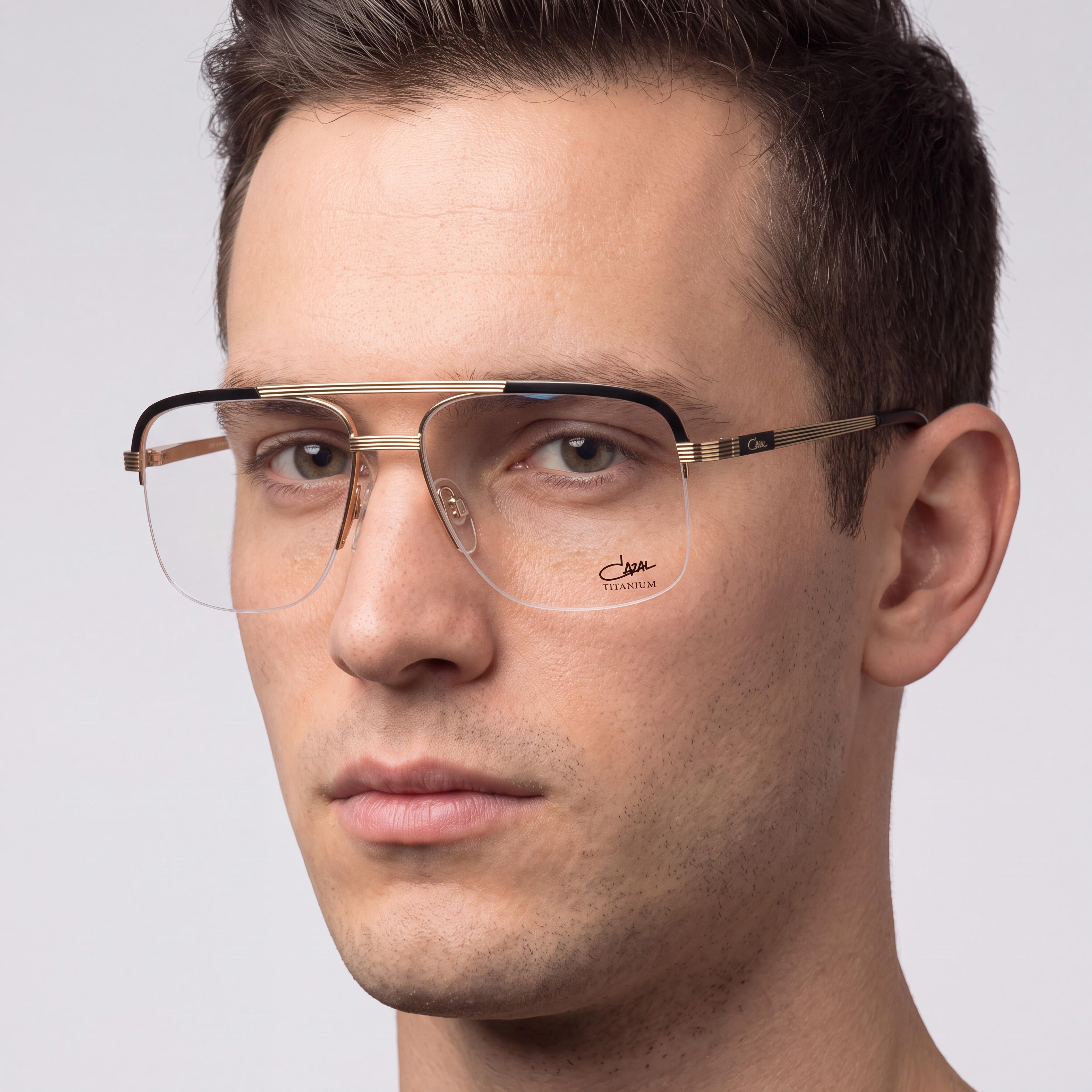 Cazal 7095 Men's Eyeglasses with Black Gold Titanium Semi Rim Square Shape Frame 57mm, Photo 4