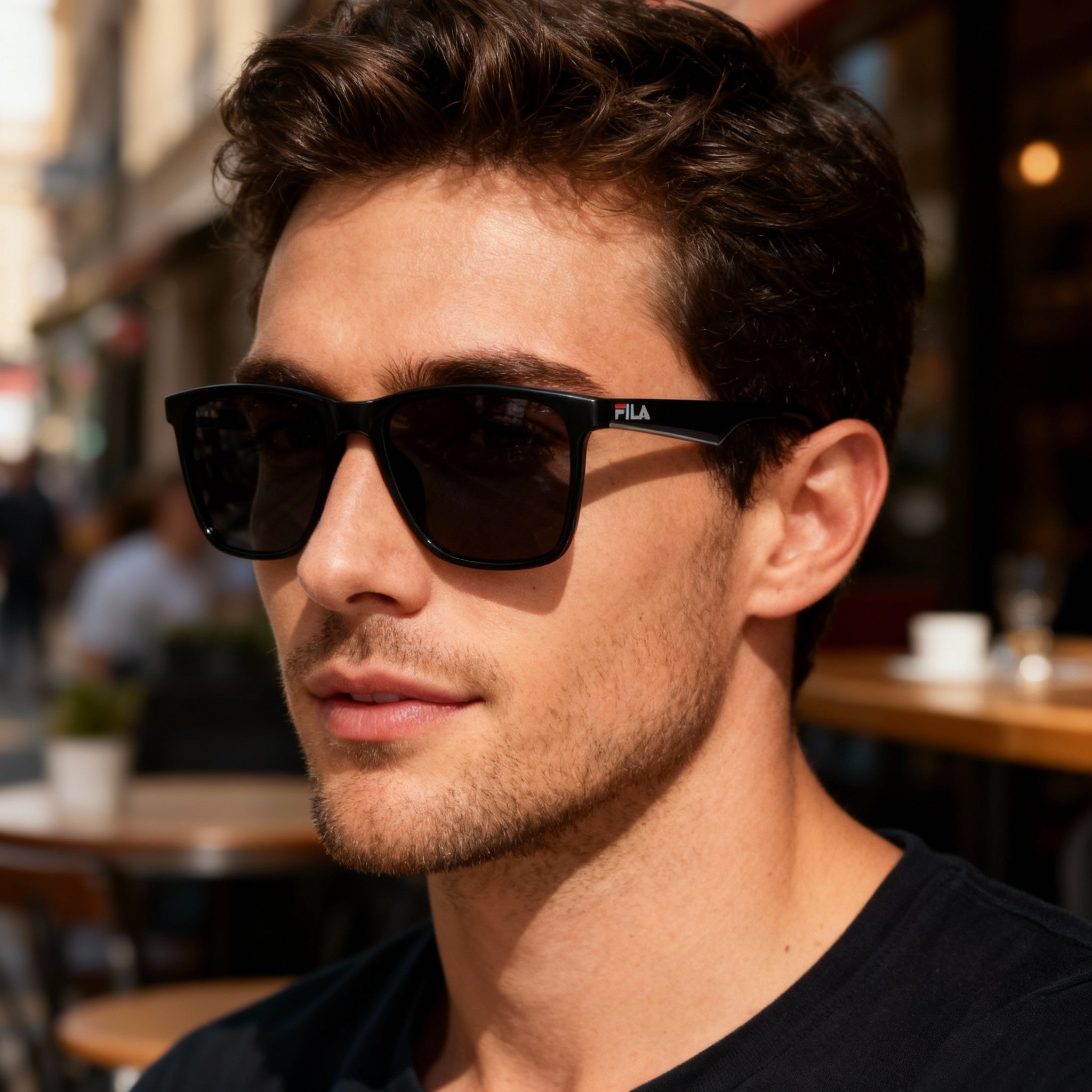 Fila Casual Men's Shiny Black Acetate Frame Sunglasses with Smoke Non-Polarized UV Protected 56mm Lenses, Photo 6