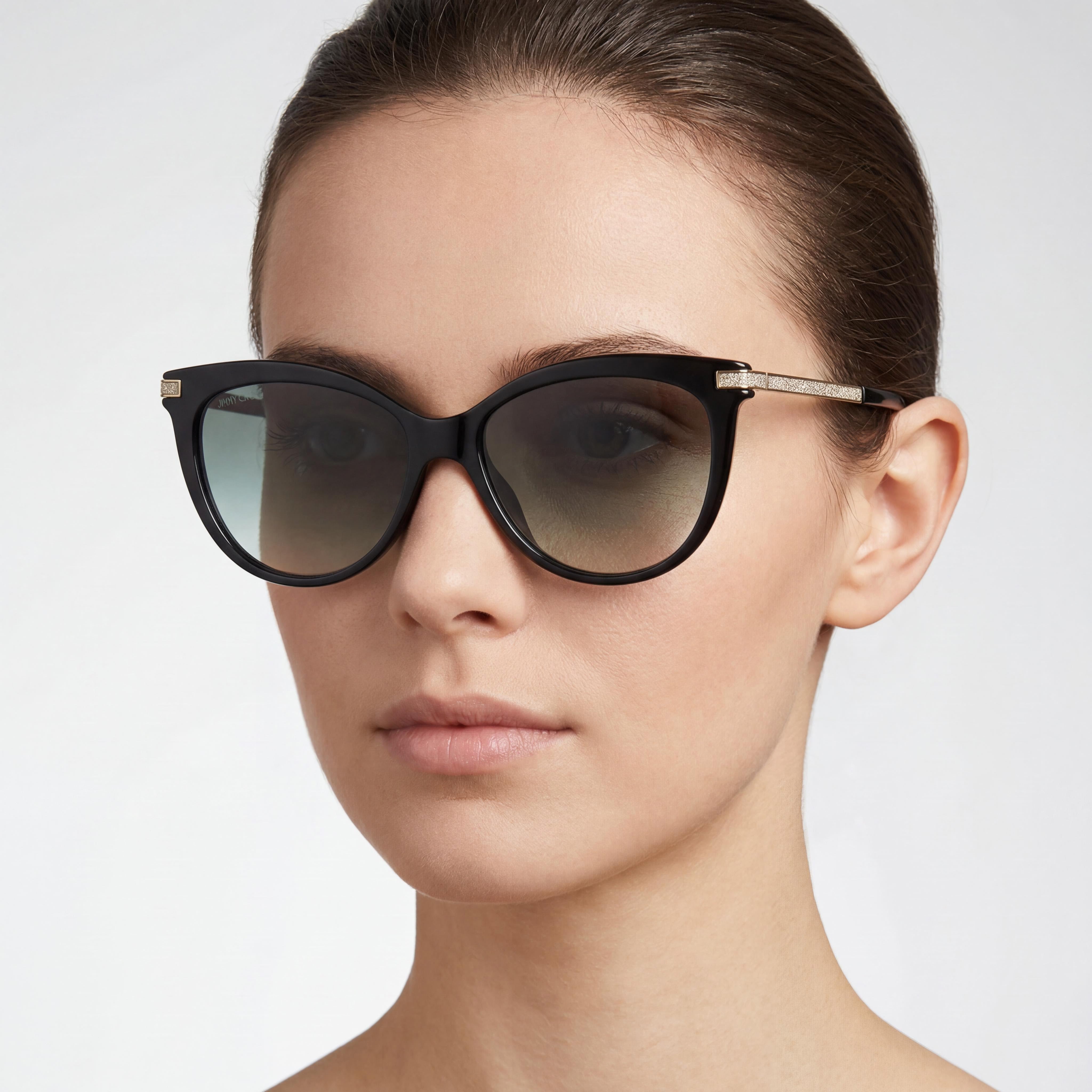 Jimmy Choo Axelle/G/S Women's Black Acetate Cat-Eye Grey Gradient Lens UV Protection Sunglasses 56mm, Photo 4