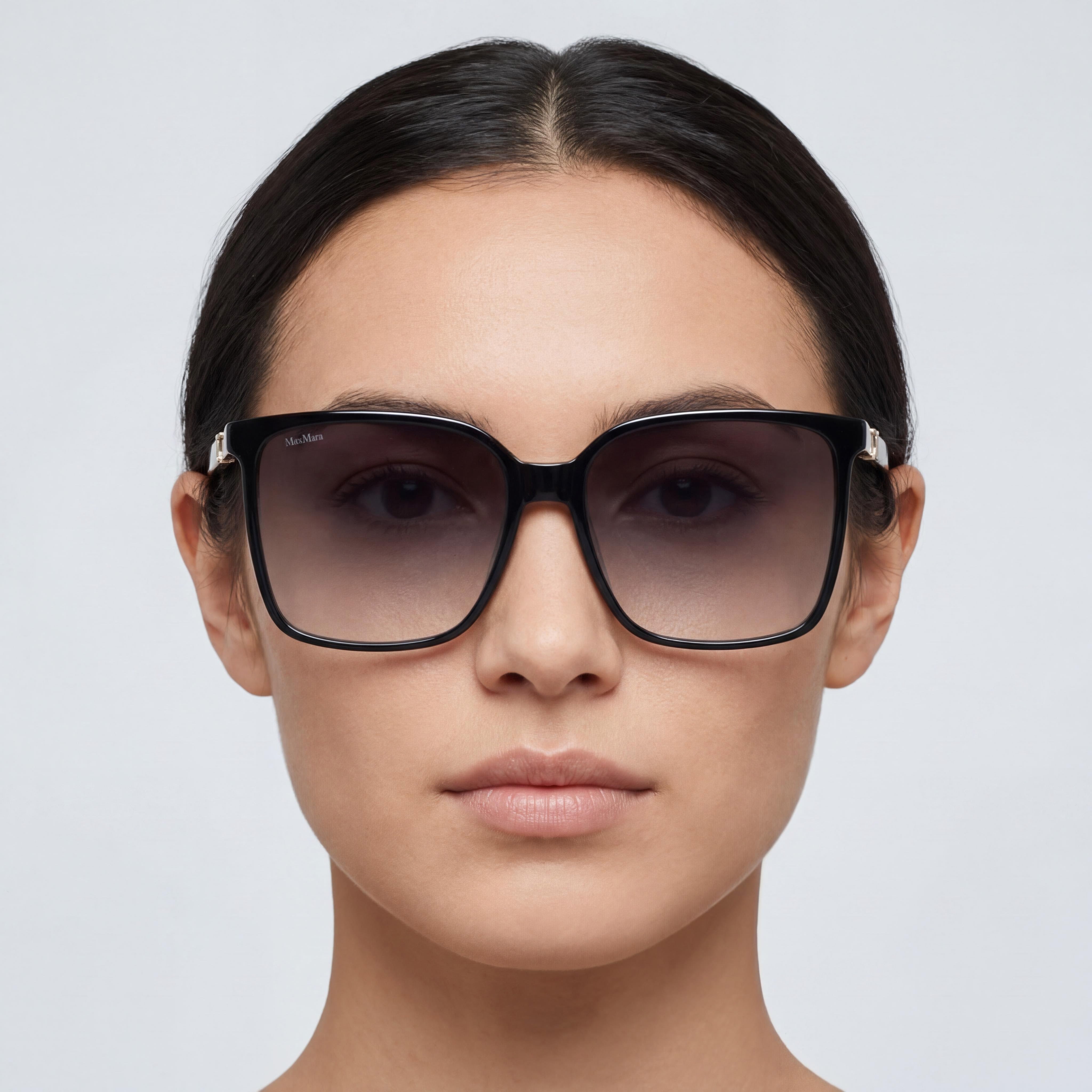 Gafas de sol MaxMara Casual para mujer con montura de plástico, negro brillante/gris degradado, lentes ahumadas degradadas, protección UV, 57 mm, Photo 5