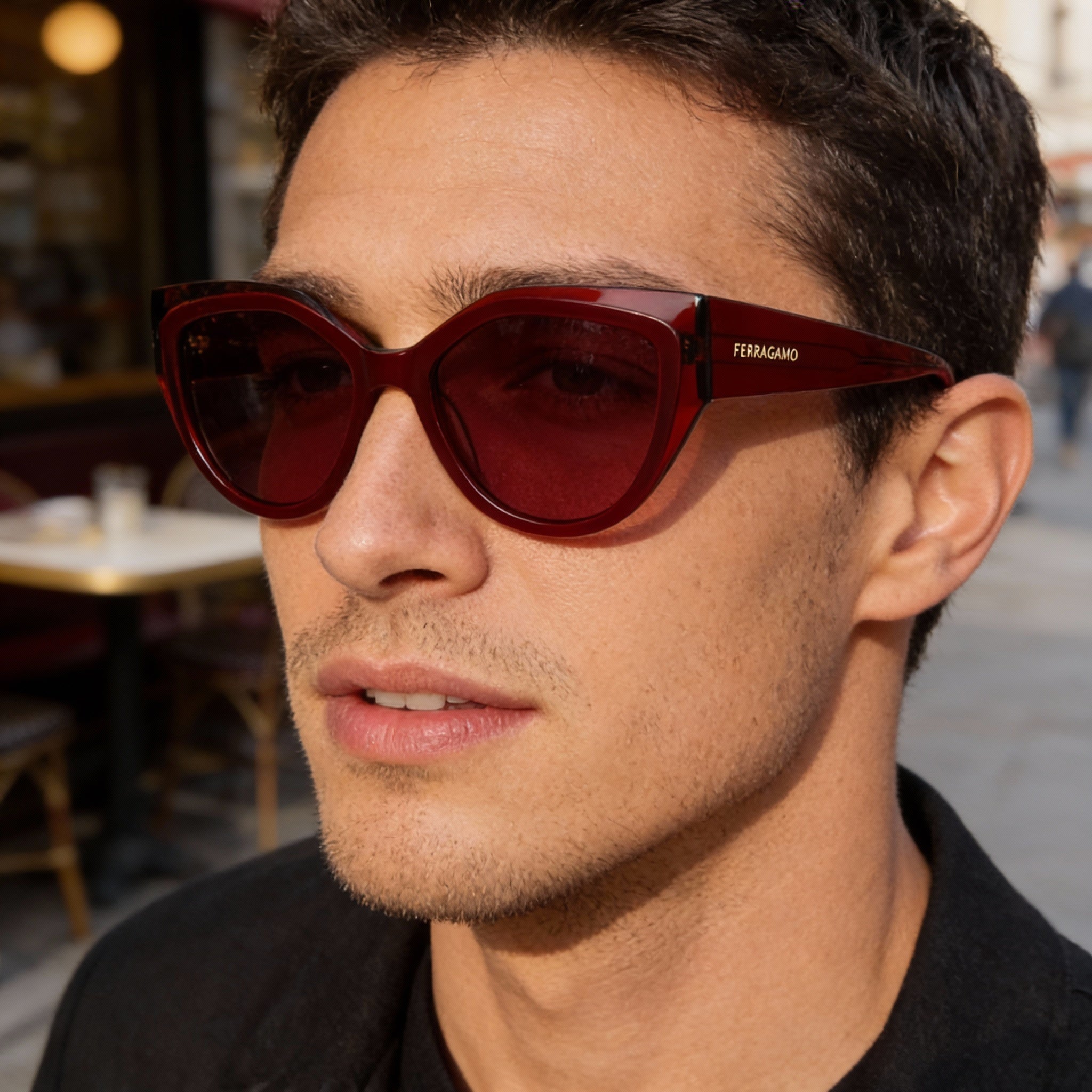 Gafas de sol Salvatore Ferragamo SF2004S para hombre, montura de plástico burdeos transparente, lentes de policarbonato, protección UV, 53 mm, Photo 6