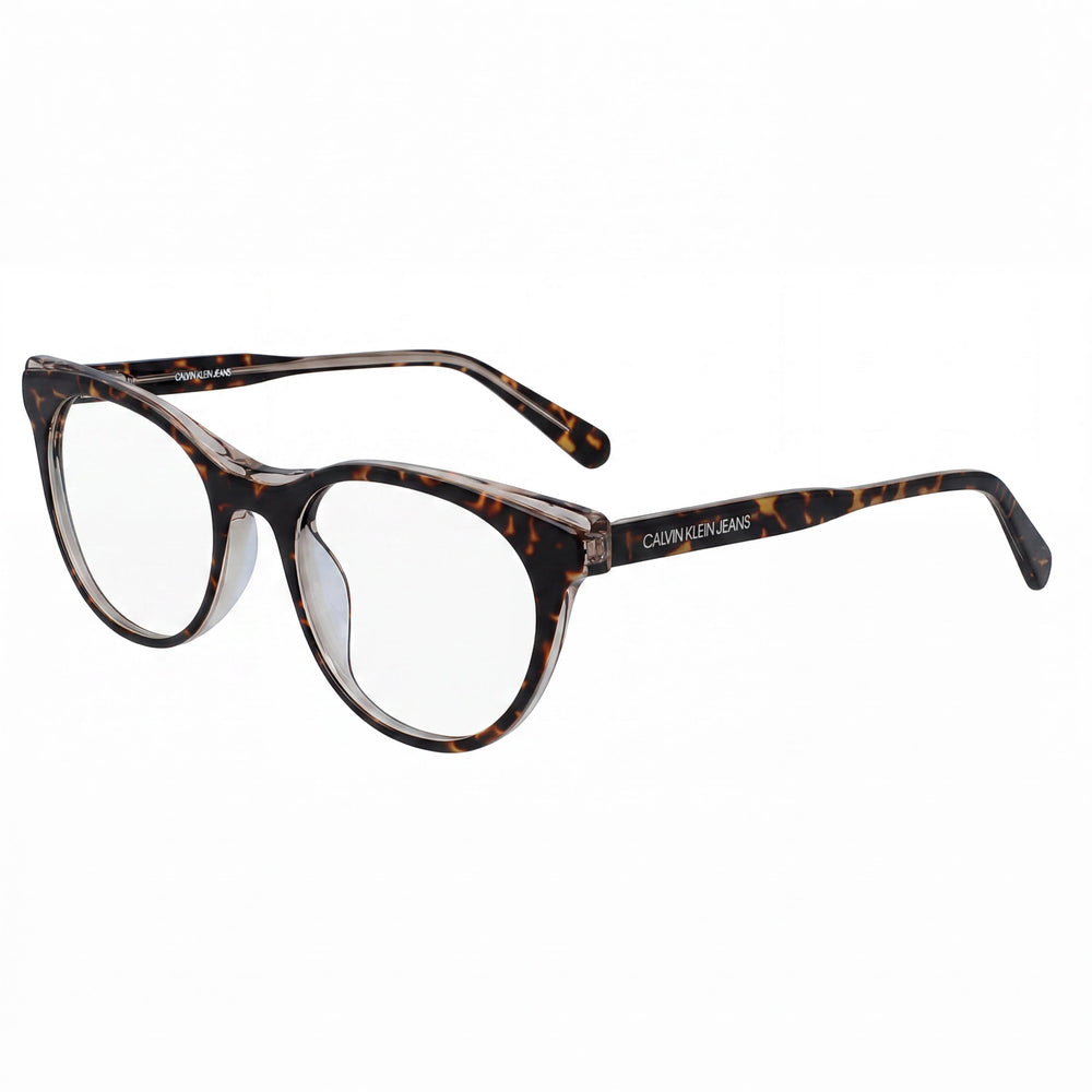 Calvin Klein Women's CKJ19107 Cat Eye Eyeglasses, Dark Havana Acetate Frame, Clear Polycarbonate Lens 52mm