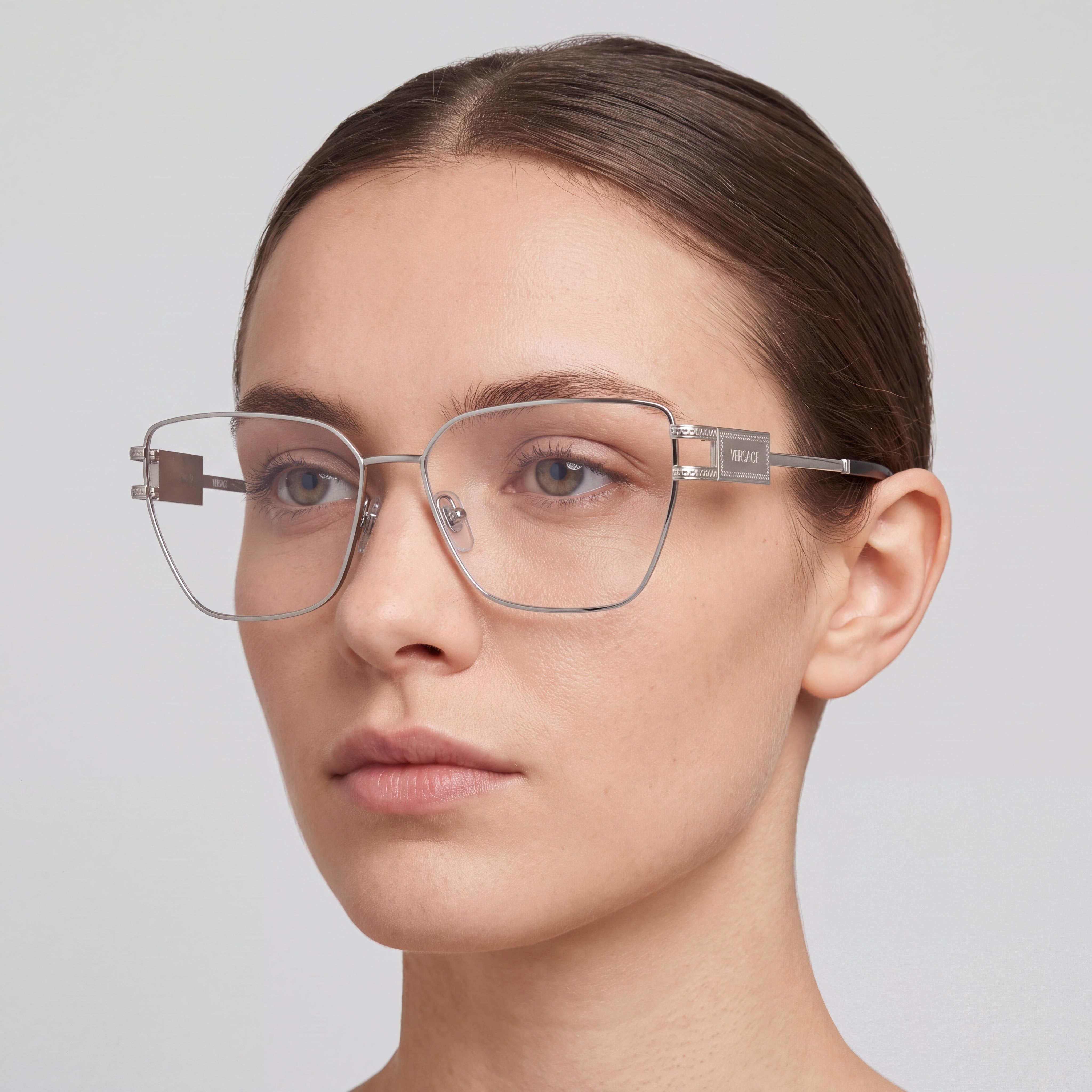 Versace Ve 1301 Women's Silver Alloy Steel Eyeglasses with Clear Polycarbonate Lenses 55mm, Photo 4