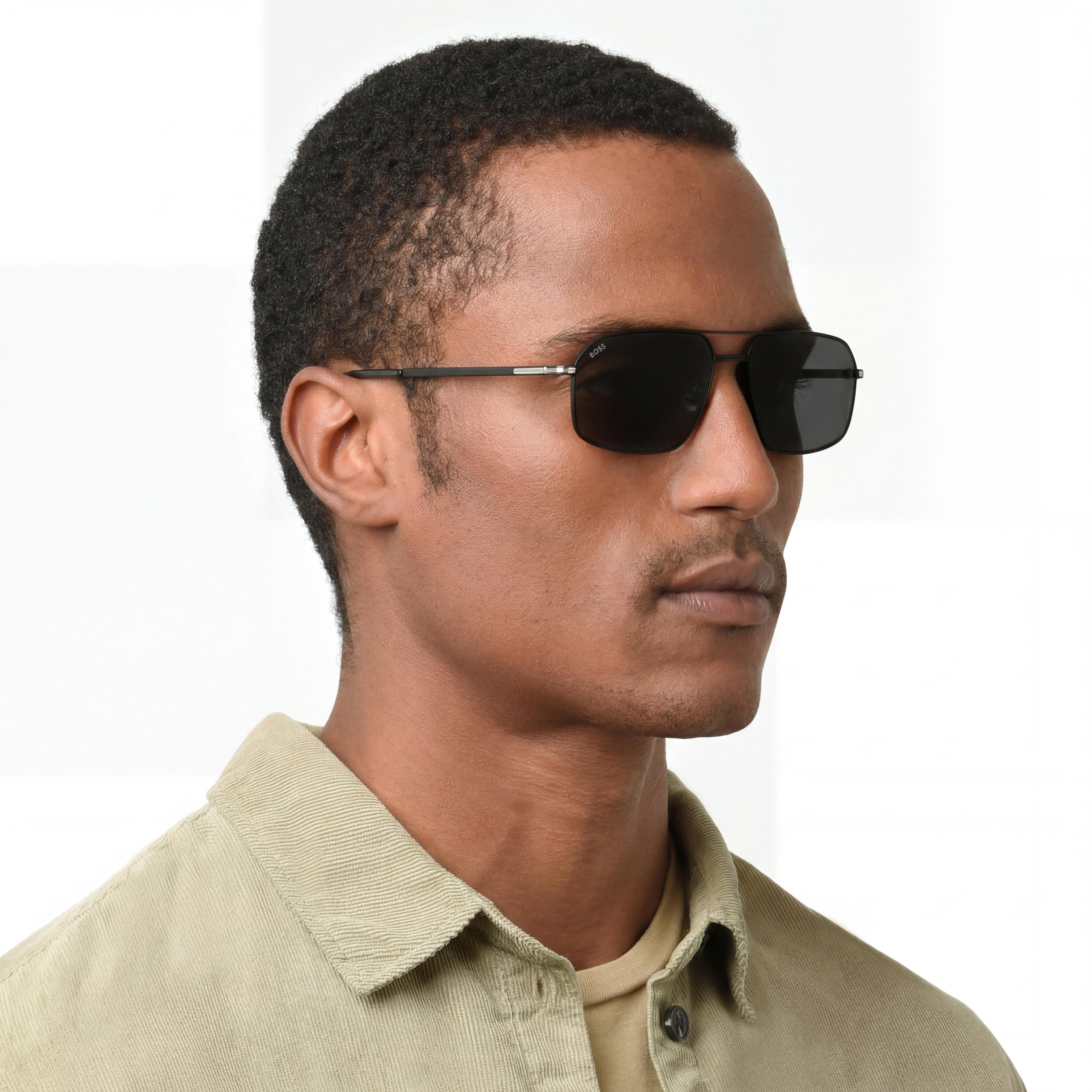 Gafas de sol de hombre Hugo Boss BOSS 1603/S, negro mate, acero inoxidable plateado, lentes grises, 58 mm, Photo 5