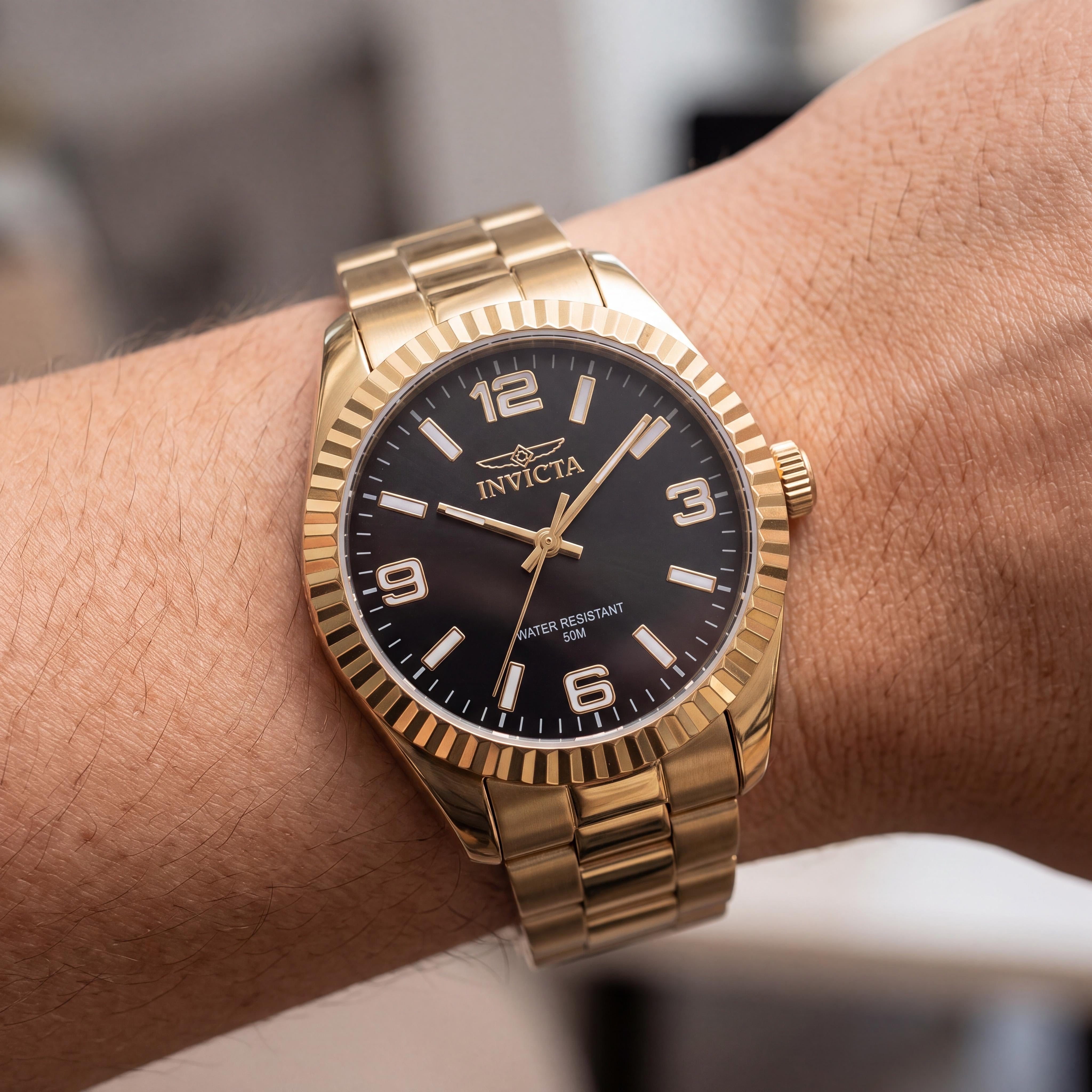 Invicta Specialty 47473 Unisex Gold Stainless Steel Black Dial Quartz 36mm Bracelet Watch, Photo 4