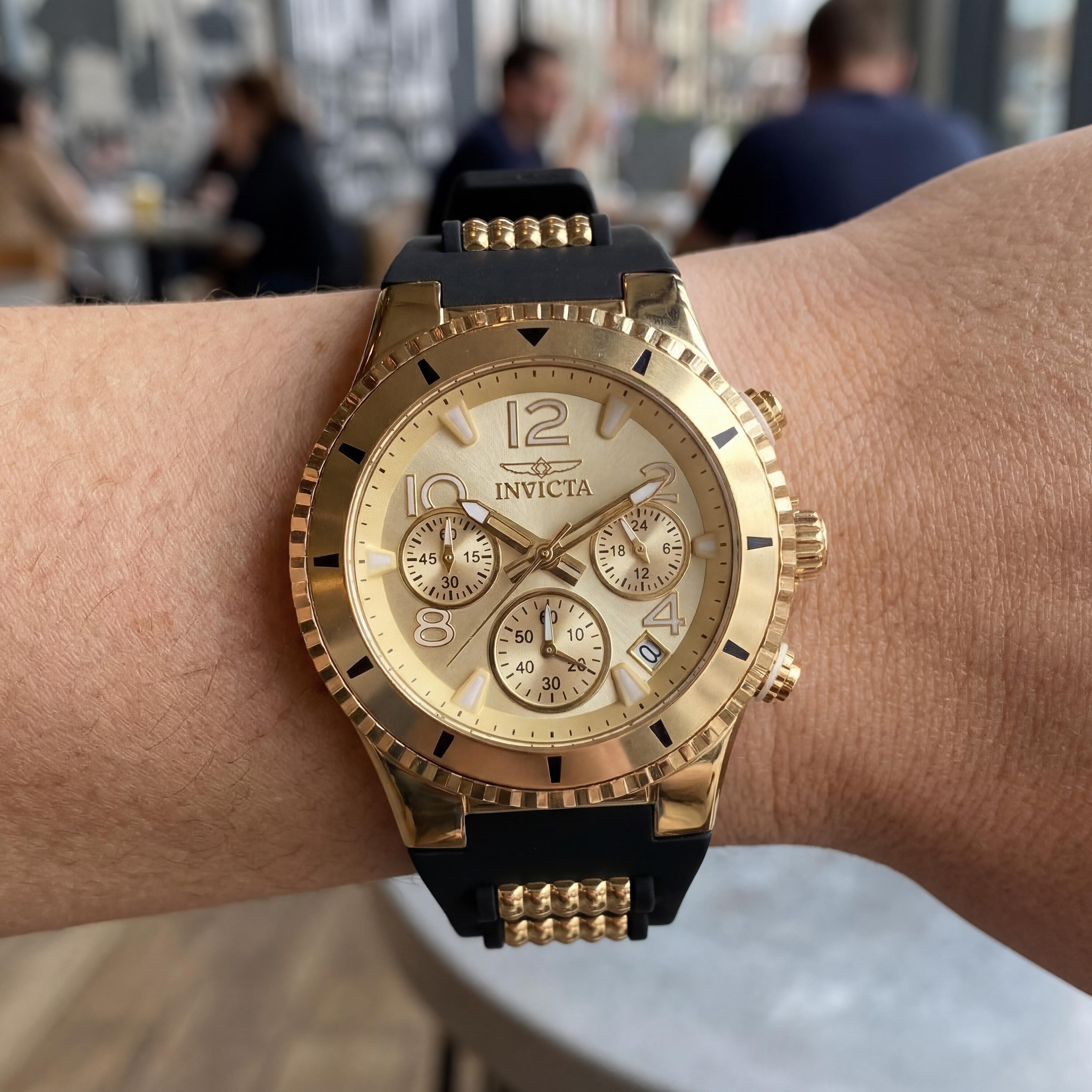 Invicta BLU 36909 Women's Quartz Chronograph Watch, Stainless Steel Case, Gold Dial, 39mm, Photo 4