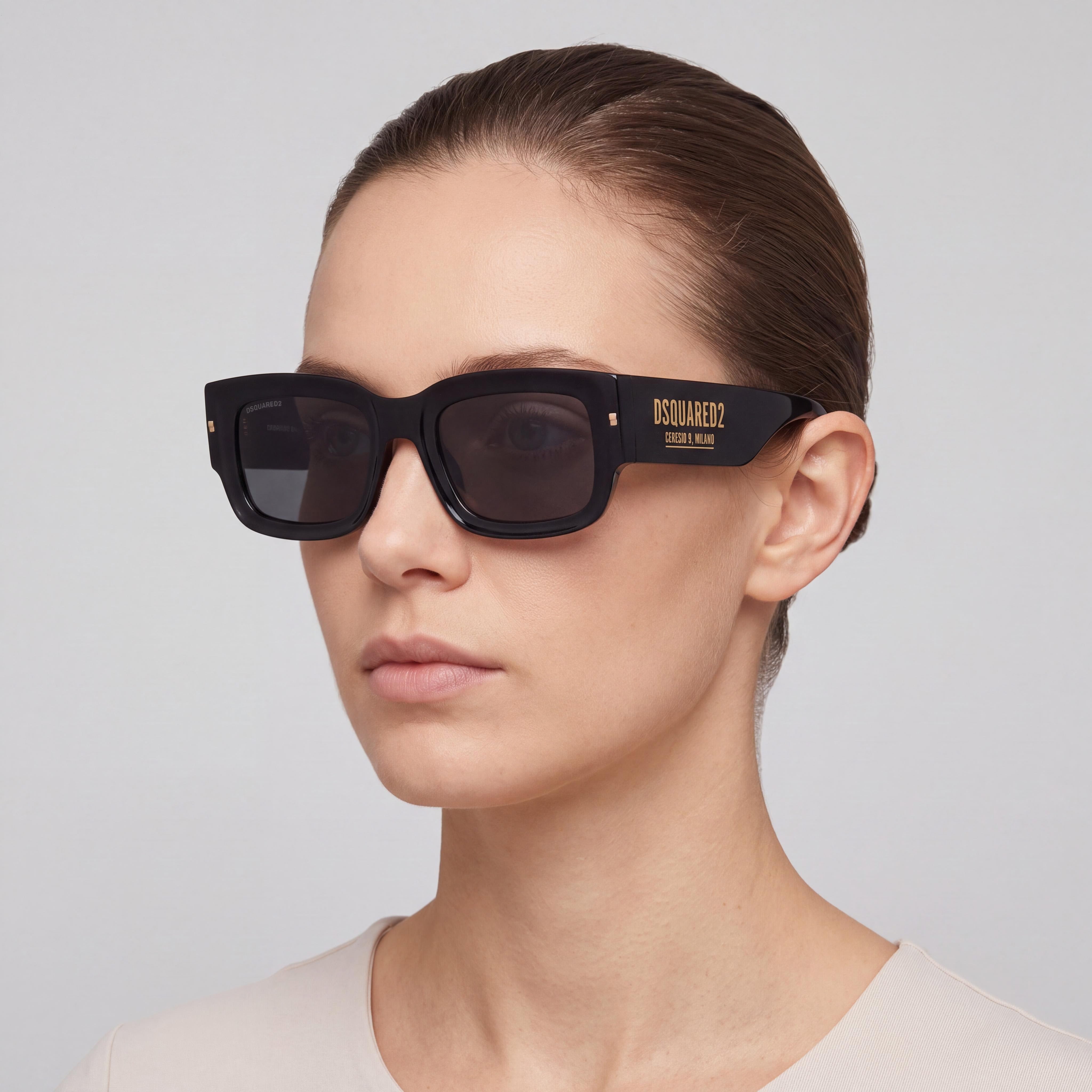 Gafas de sol modernas para mujer DSQUARED2 con montura de acetato negro y dorado y protección UV, 52 mm, Photo 4