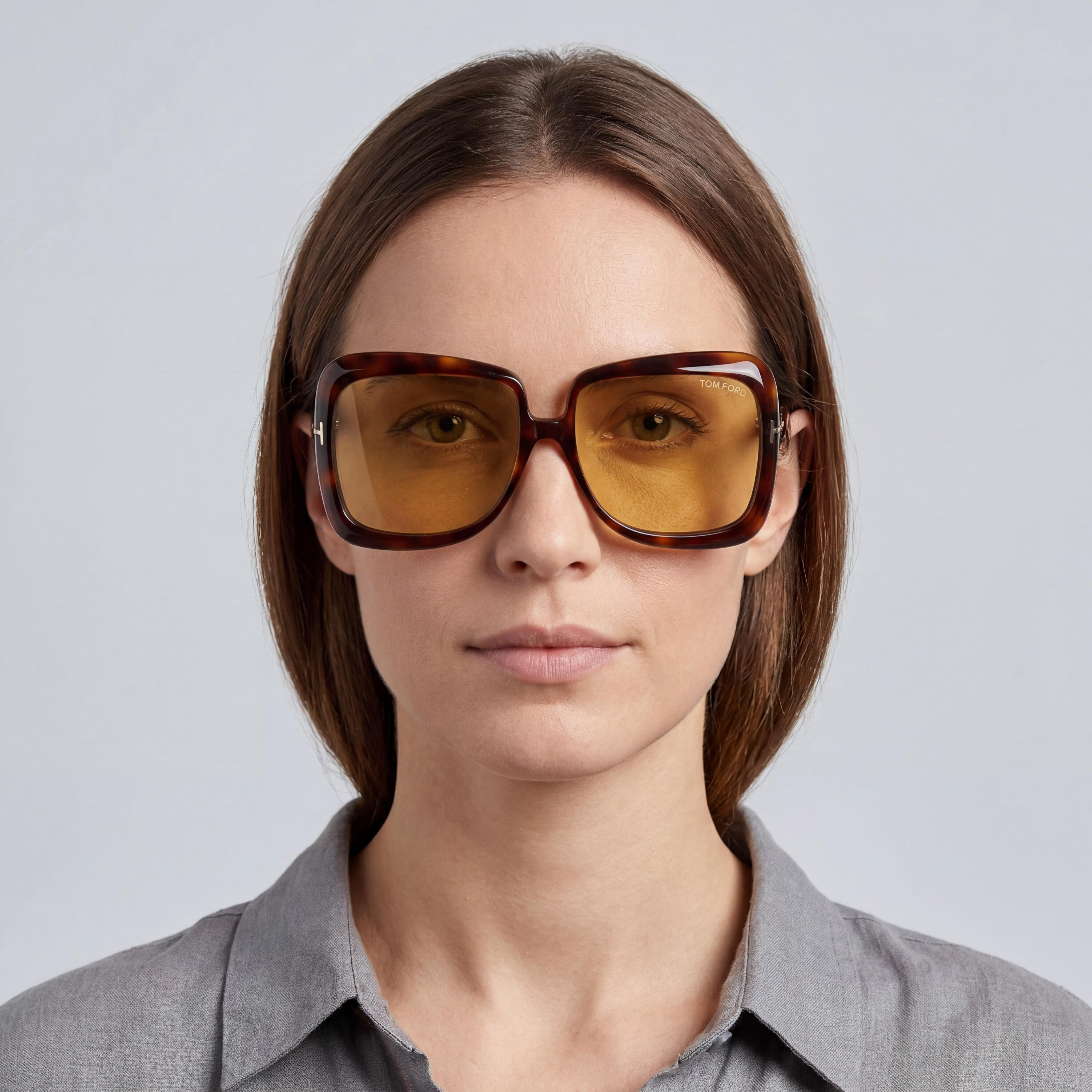 Tom Ford Women's Classic Acetate Dark Havana Frame Eyewear with Brown Lenses and 59mm Lens Width, Photo 4