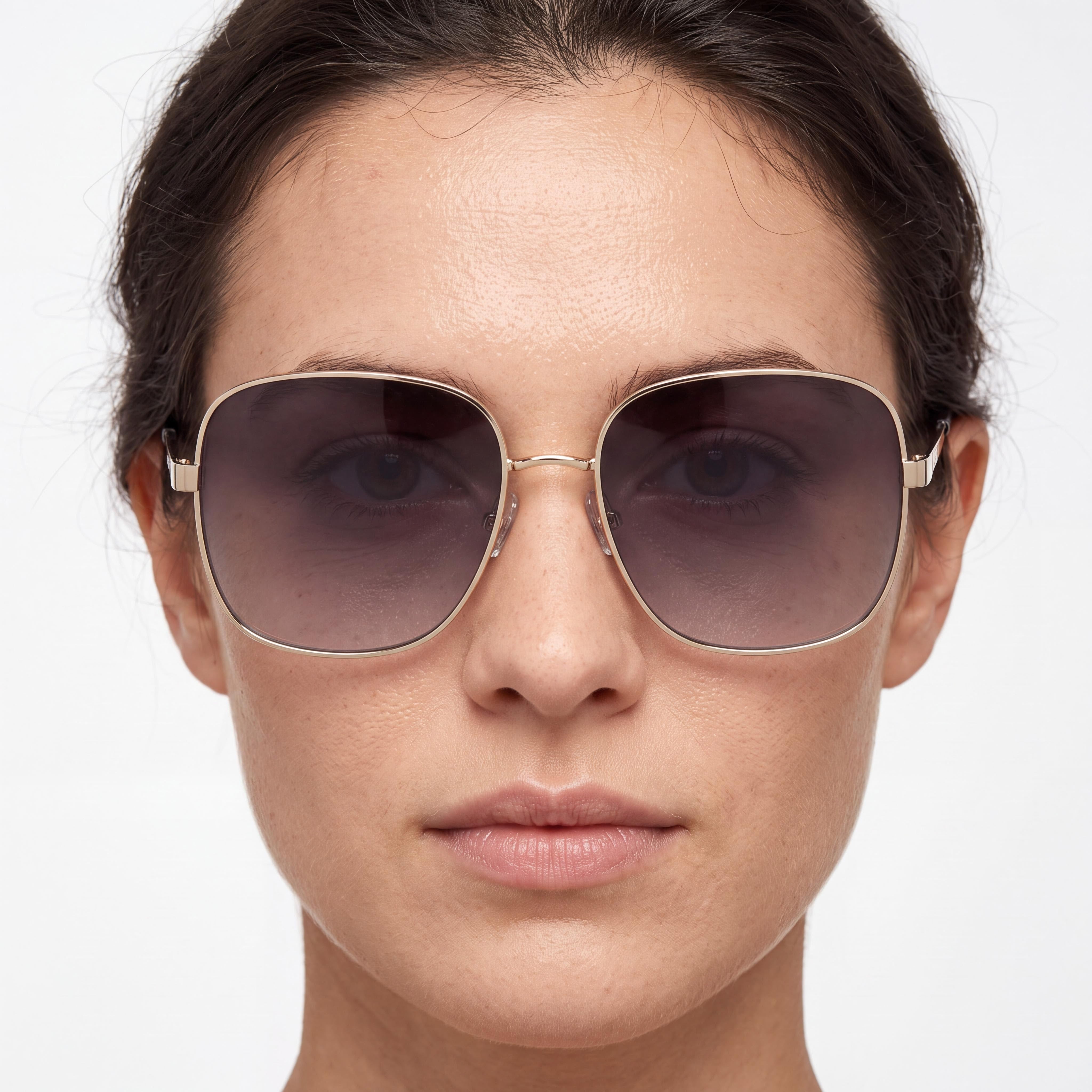 Fossil Fos 2133/G/S Women's Square Metal UV Protection Sunglasses Light Gold & Grey 50mm, Photo 5