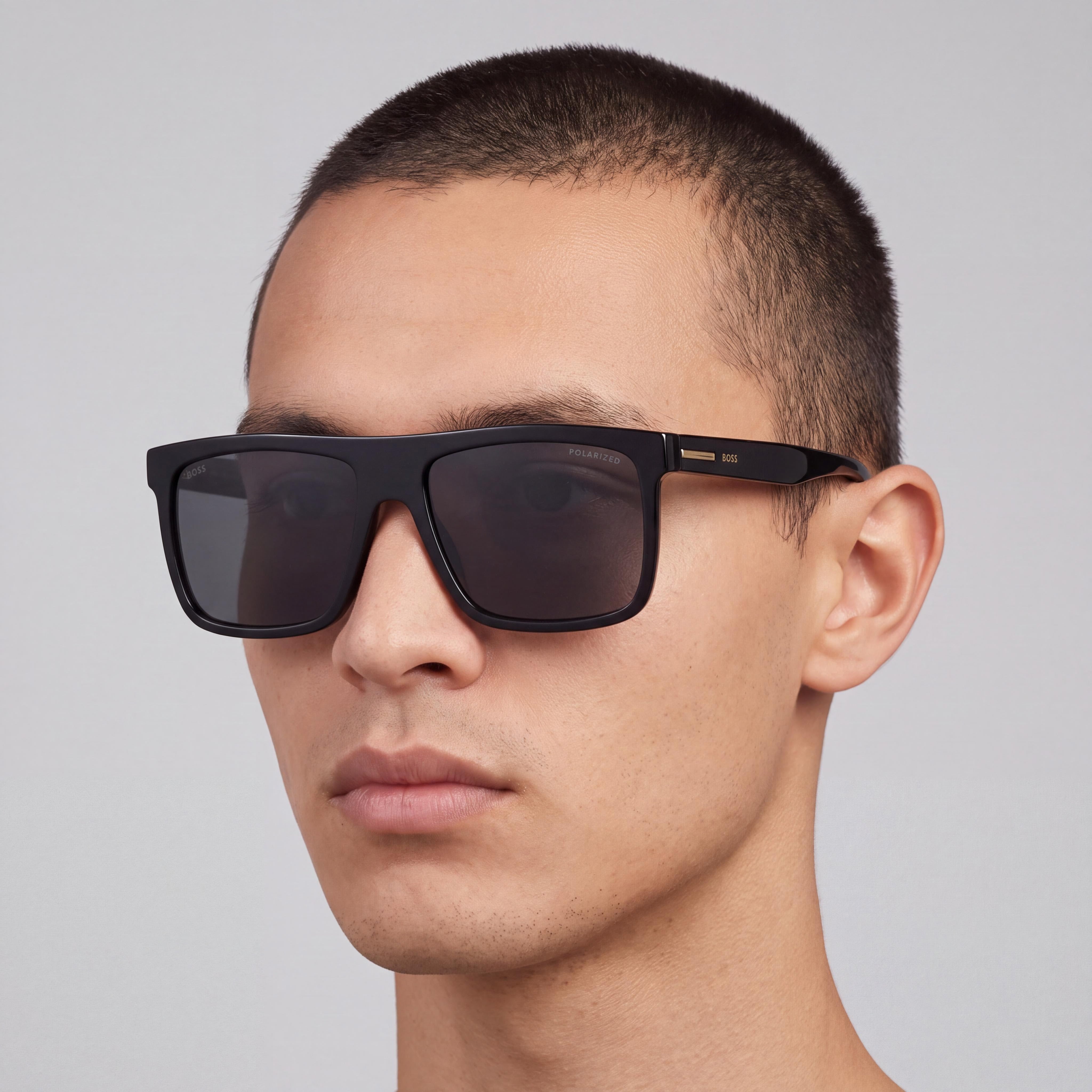 Hugo Boss 1440/S Unisex Square Black Acetate Polarized Sunglasses with UV Protection, Gray Gradient 59mm, Photo 4