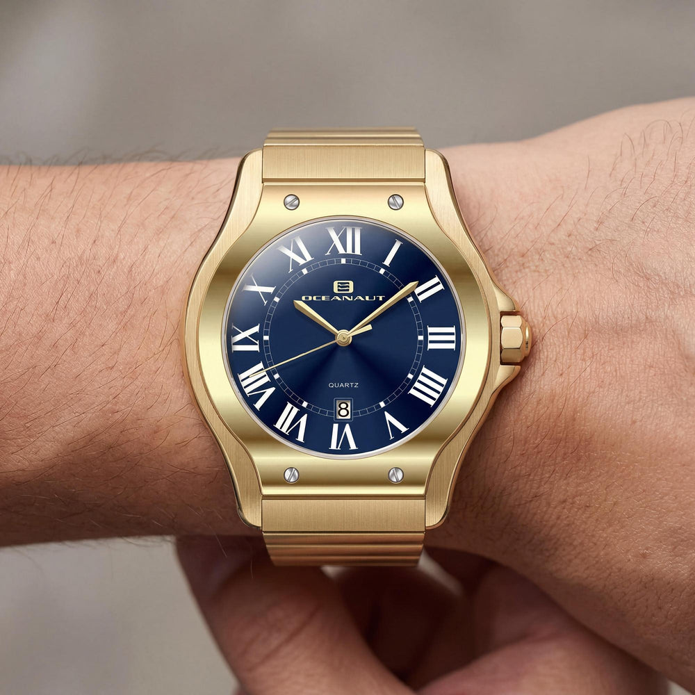 Reloj Oceanaut de cuarzo para hombre, acero inoxidable, esfera azul, resistente al agua