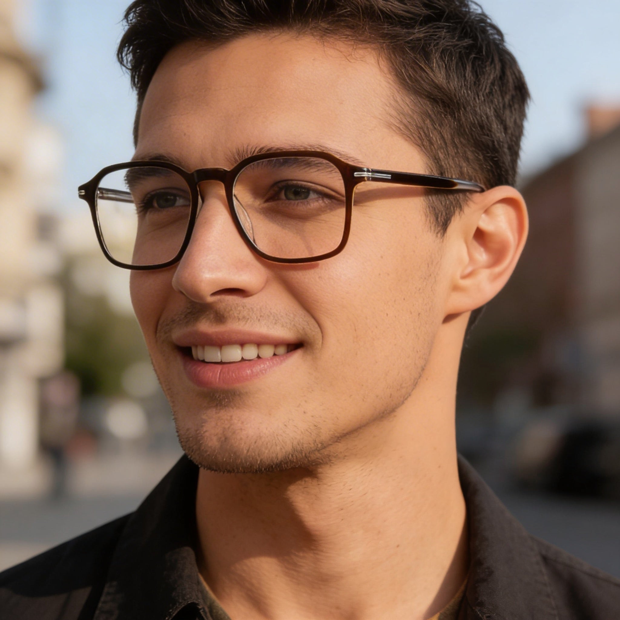 Hugo Boss  Modern Men’s Marrón Rectangular Eco Light Acetate Non Polarized DEMO LENS Eyeglasses 51-19-145, Photo 6