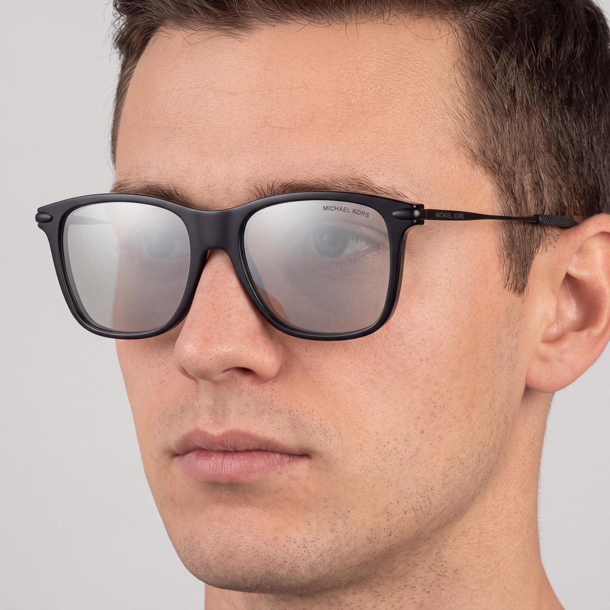 Michael Kors Reno Men's Square Black Silver Mirror Sunglasses with Silver Mirrored Lenses, UV Protection, 55mm, Photo 4