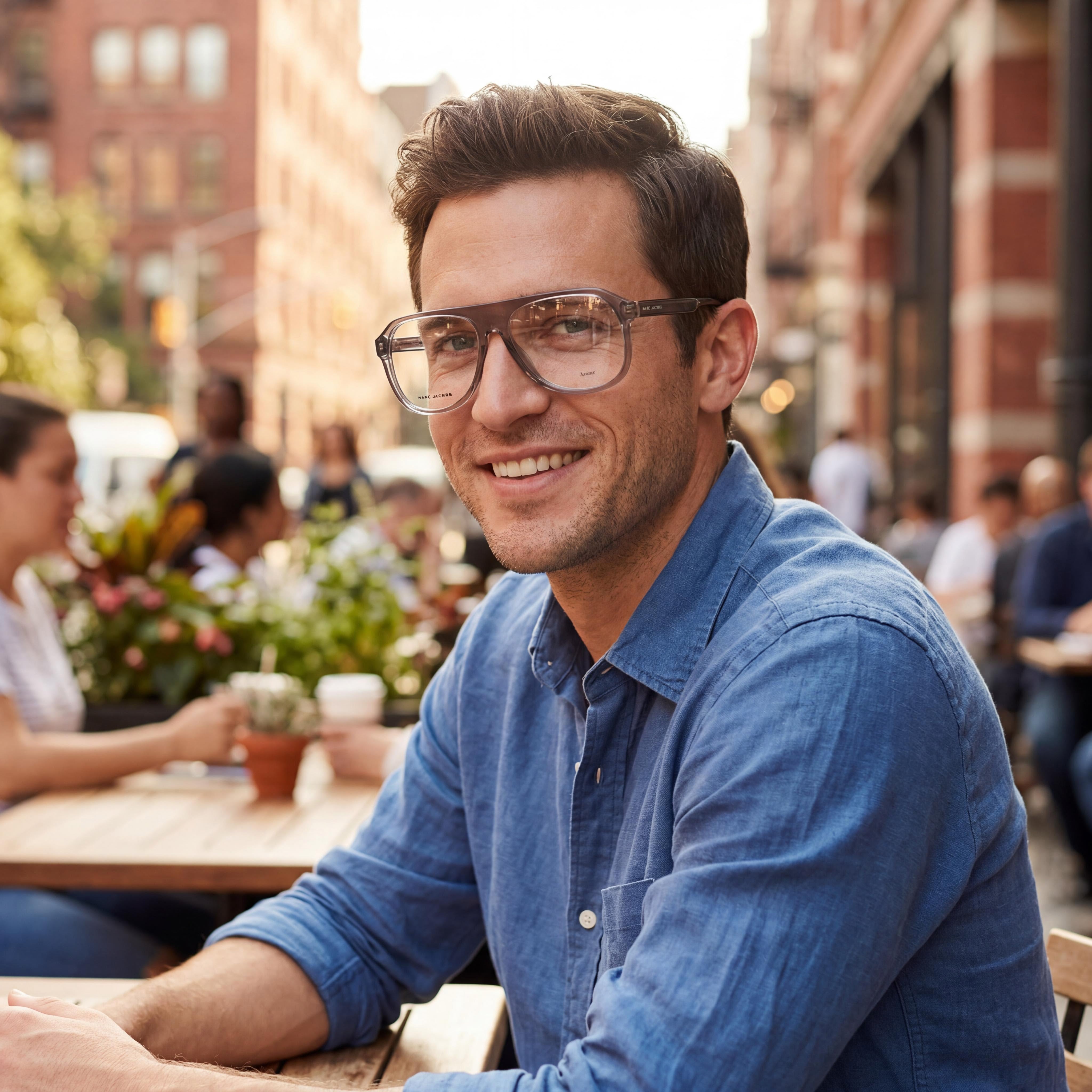 Gafas Marc Jacobs contemporáneas para hombre con montura de acetato gris y lentes de policarbonato, 57 mm de ancho de lente, Photo 6