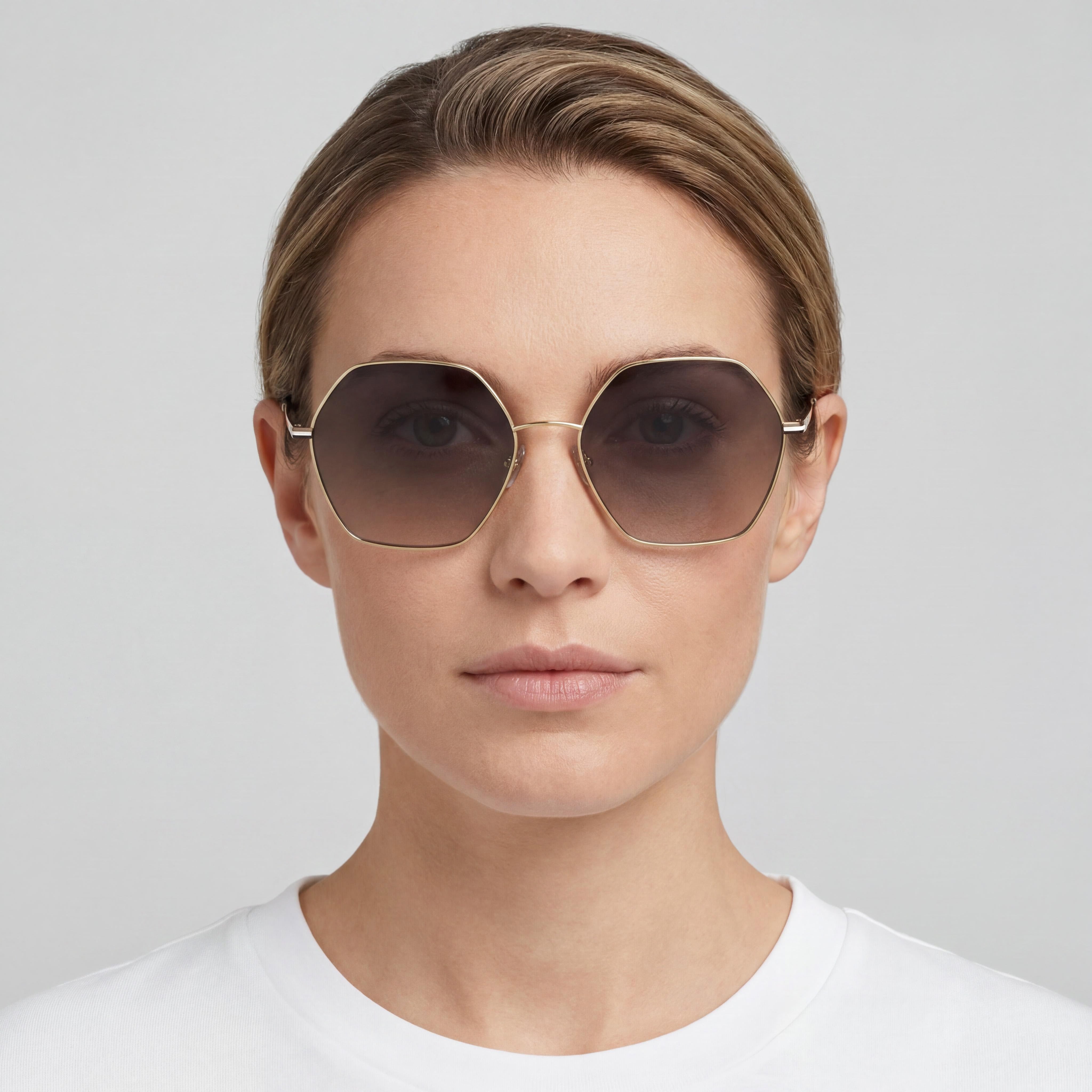 Hugo Boss Light & Minimal Women's Stainless Steel Gold Grey Frame, Grey Brown Doubleshade Lens, 57mm Sunglasses, Photo 4