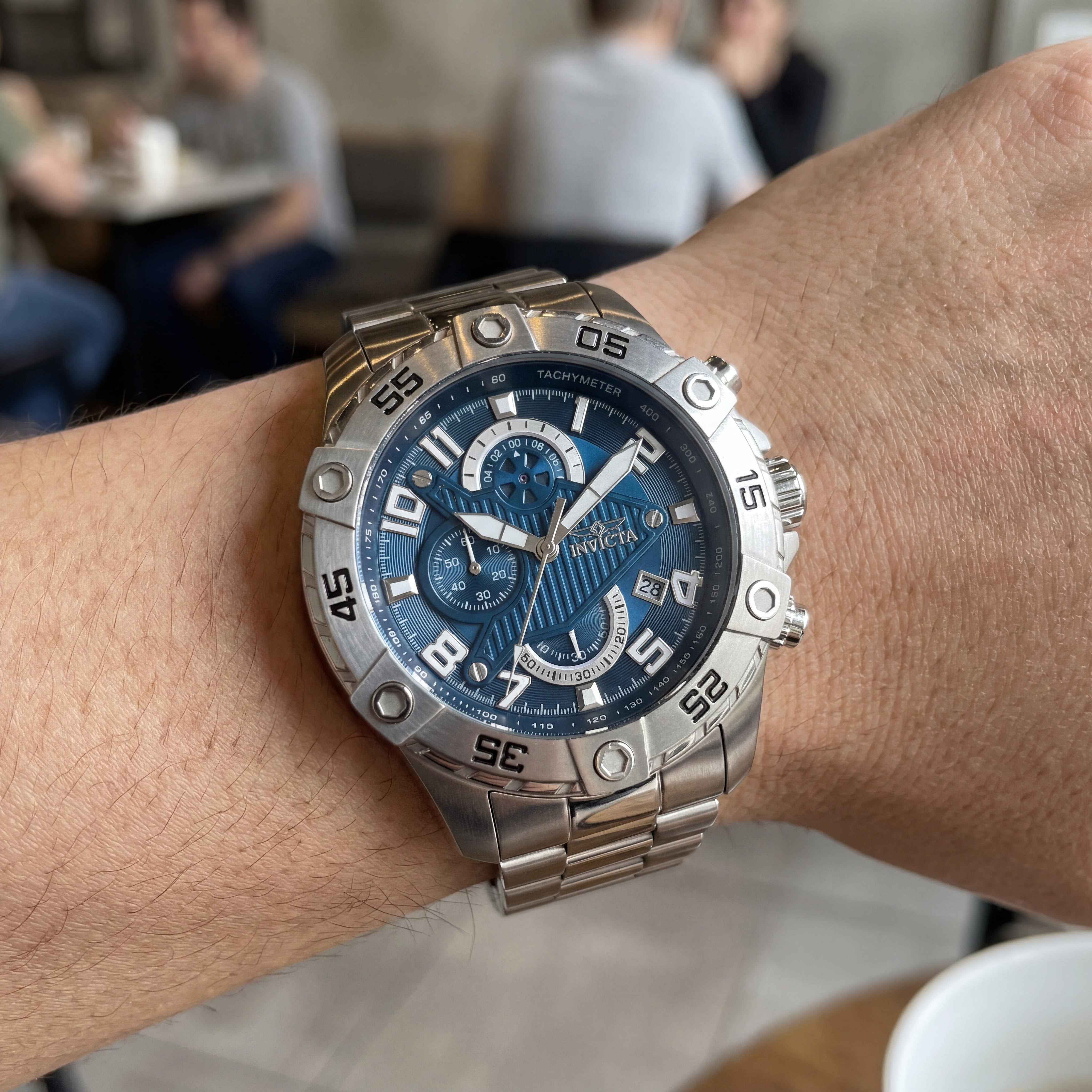 Invicta S1 Rally 26094 Reloj cronógrafo unisex de acero inoxidable tono plateado con esfera azul 48mm, Photo 4