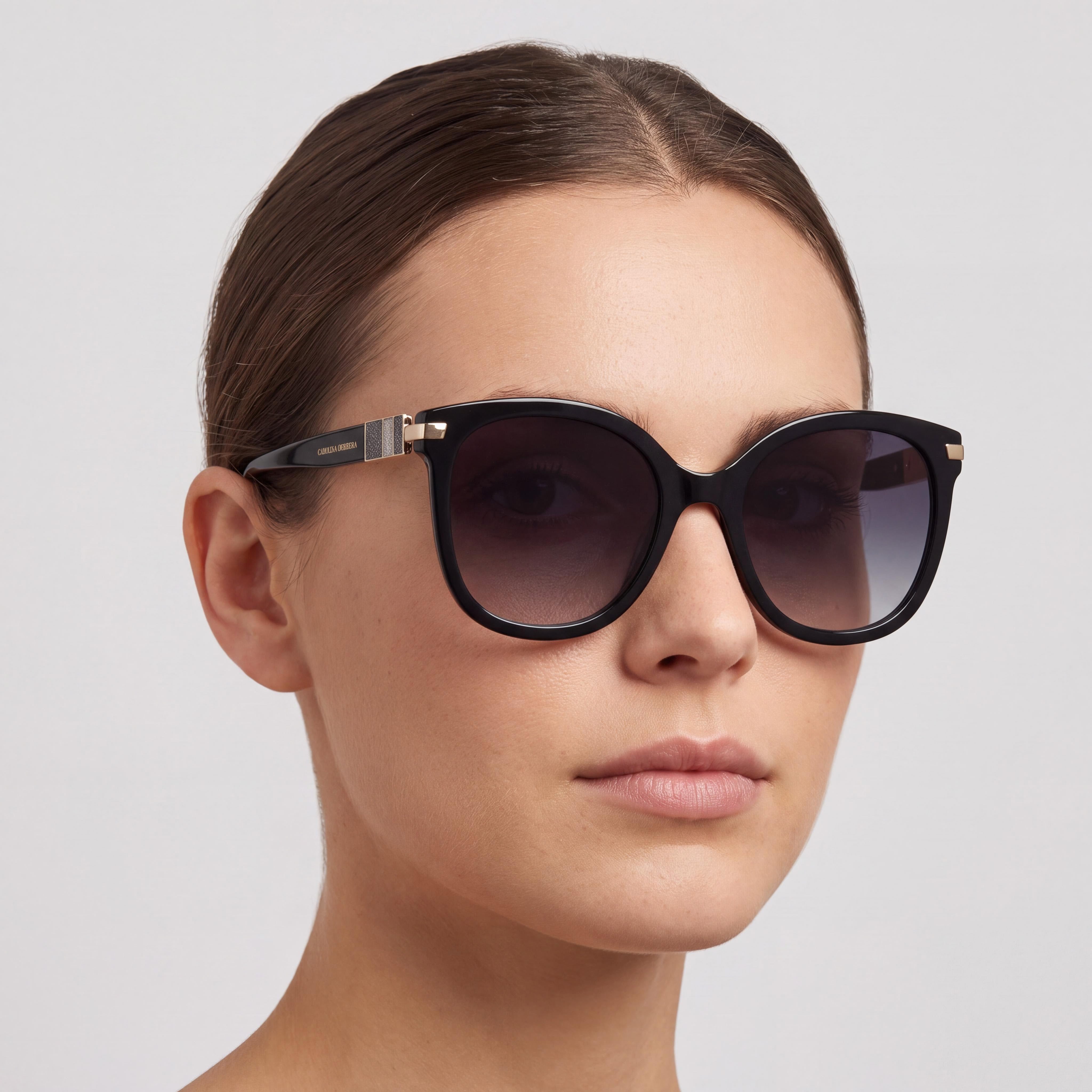 Carolina Herrera Classic Women's Black Dark Grey Shaded Plastic UV Protection Sunglasses 55mm, Photo 5