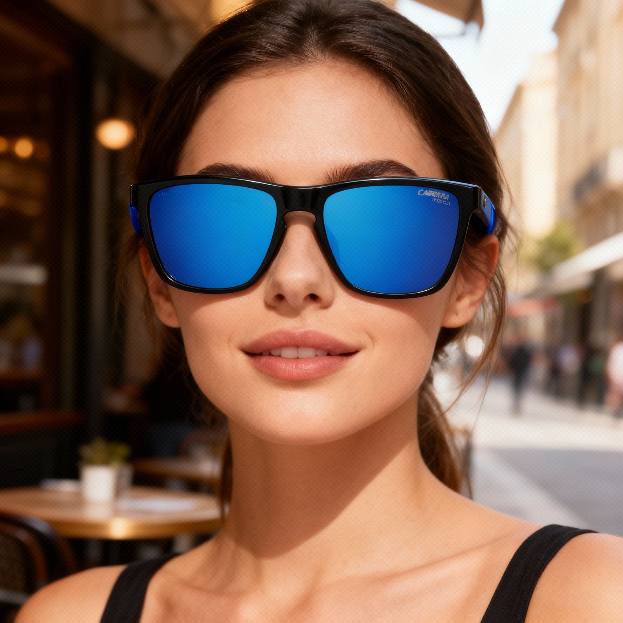 Carrera 8058/S Wayfarers Unisex Sunglasses, Polyamide Frame Black & Blue, UV Protected Non-Polarized Black Blue Lenses 56mm, Photo 5