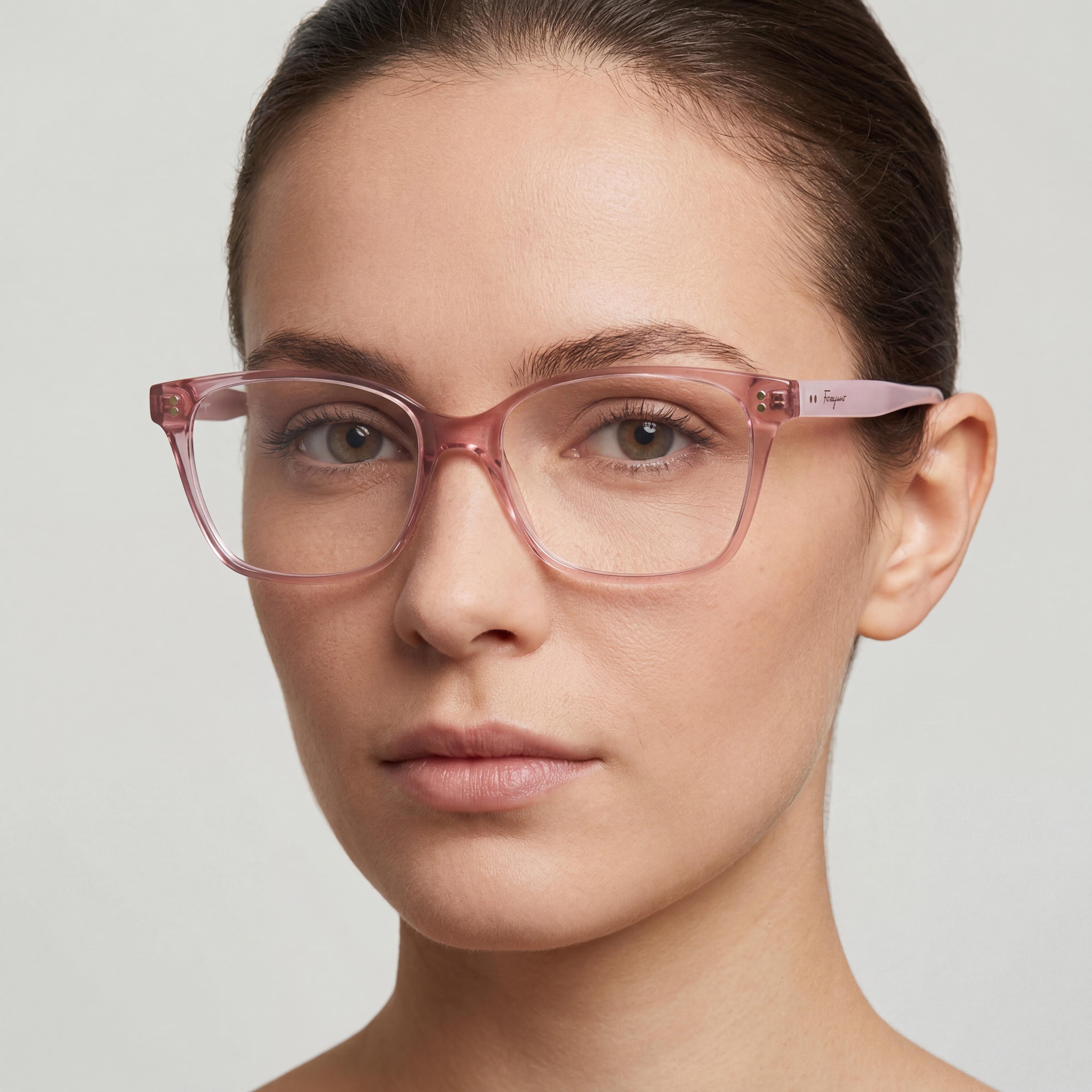 Salvatore Ferragamo Modern Women's Acetate Eyeglasses with Transparent Rose Frame and Lenses 52mm, Photo 4