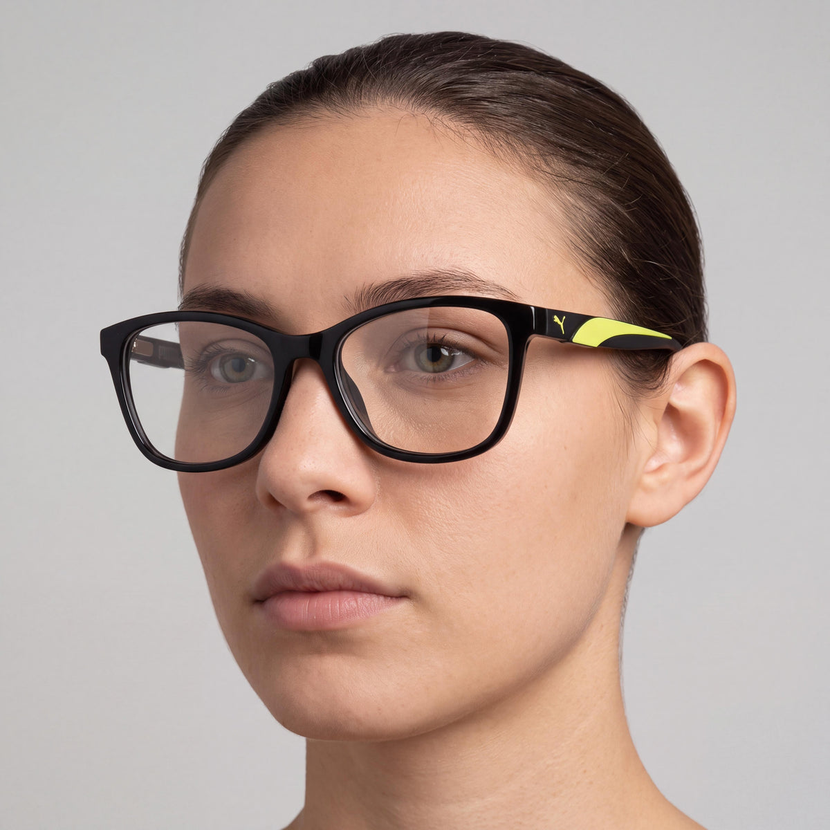 PUMA Pj0054o-001 Unisex Square/Rectangle Plastic Non-polarized Black Transparent Frame Transparent Lens Glasses 49mm, Photo 3