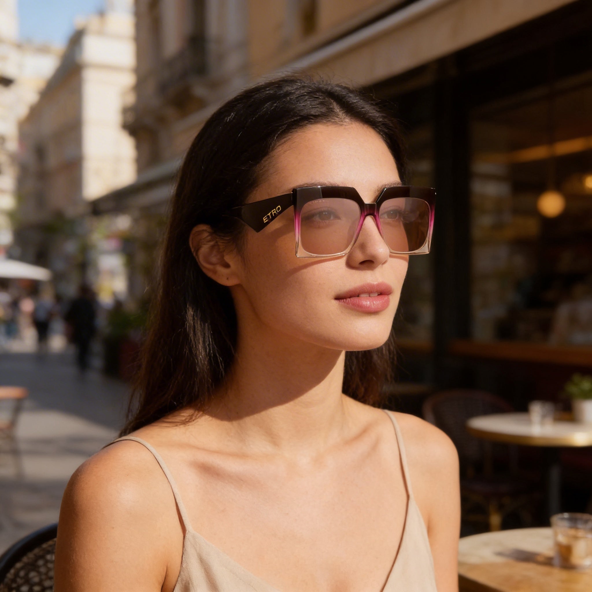 Gafas de sol informales Etro para mujer, de acetato, en marrón y fucsia, no polarizadas, con lentes de color plateado y rosa de 60 mm, Photo 6
