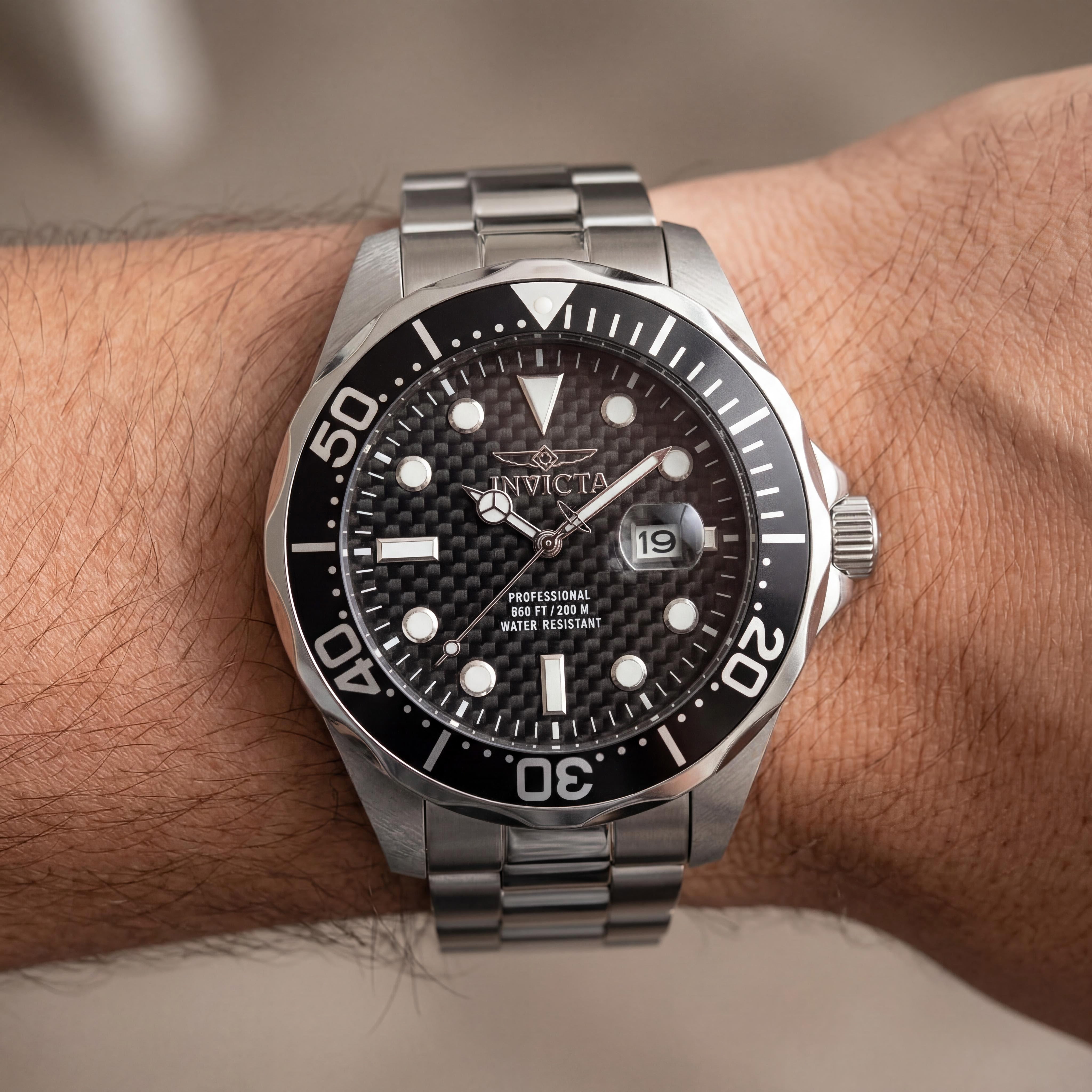 Invicta 12562 Men's Pro Diver Casual Black Stainless Steel Case Mineral Crystal Swiss Quartz Water Resistant Watch, Photo 4