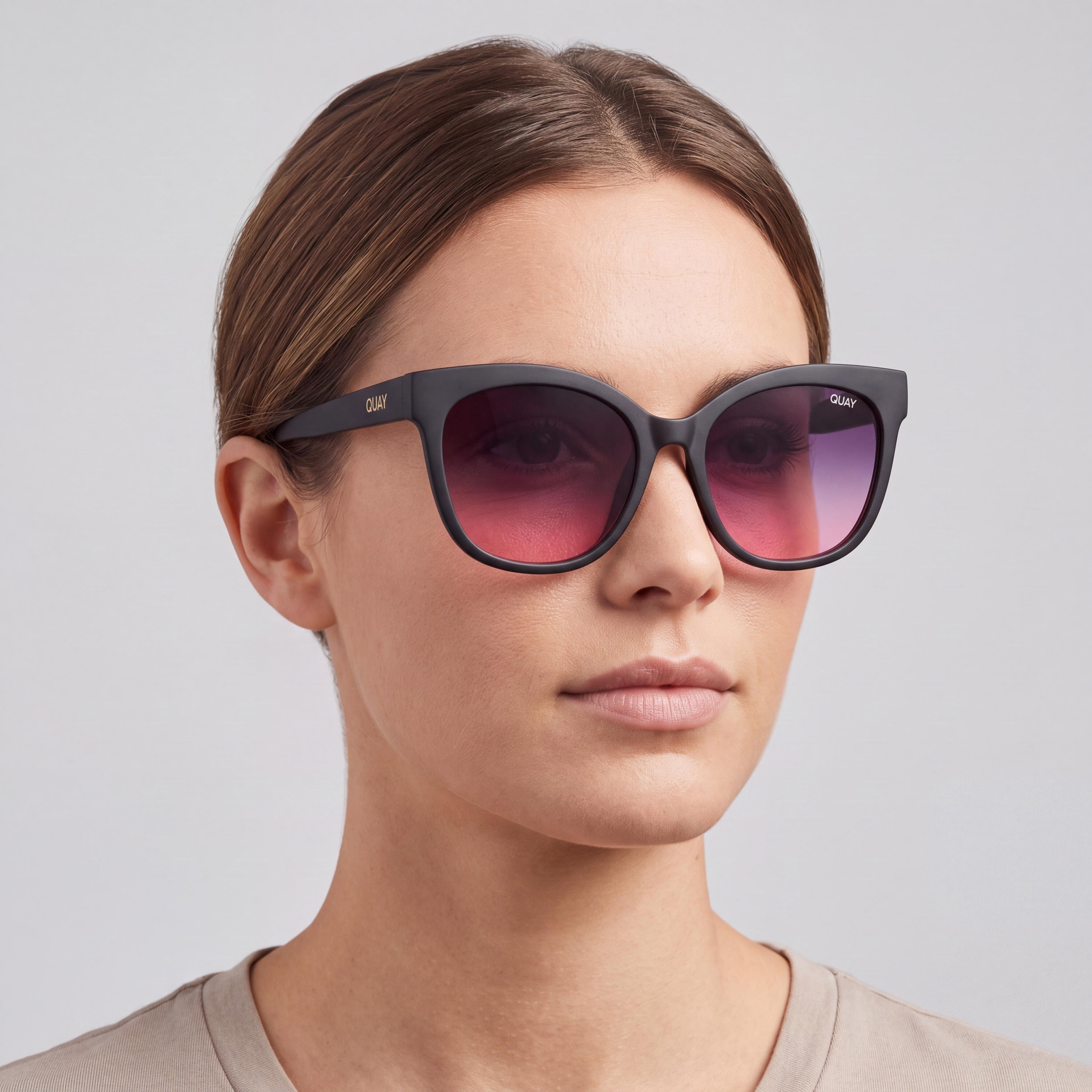 QUAY AUSTRALIA Cat Eye Women's Matte Black Pink Fade Plastic Frame Polycarbonate Lens UV Protection Sunglasses 59mm, Photo 4