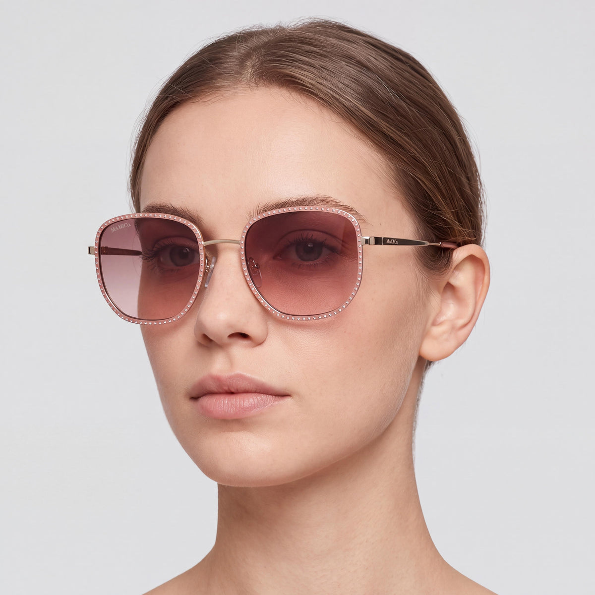 Max & Co. Comtemporary Women's Round Metal Sunglasses with Pink Frame, Ombre Brown Lens 52mm, Photo 3