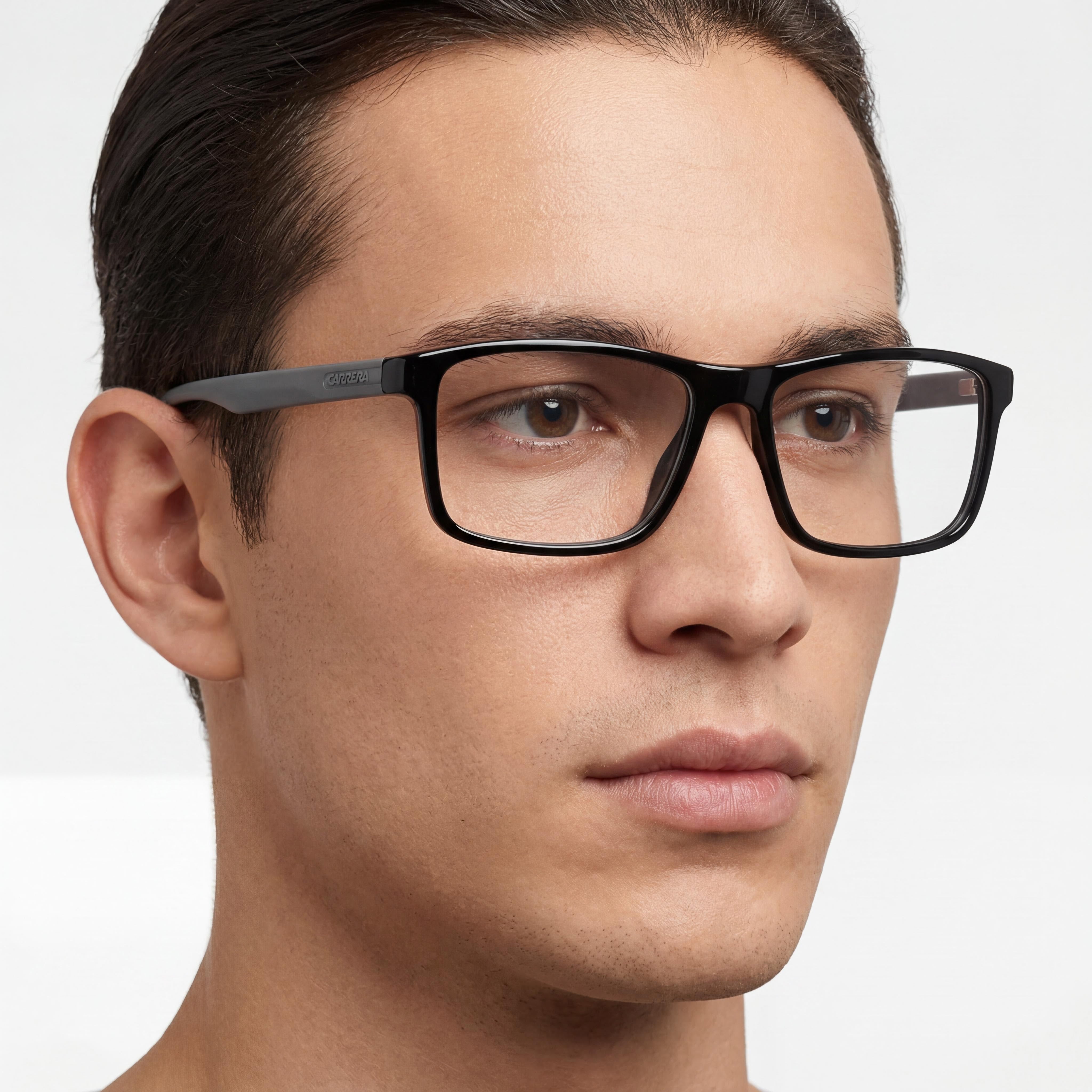 Gafas Ópticas Carrera 8865 Unisex, armazón de plástico negro con lentes de demostración negros, ancho de lente de 57 mm, Photo 5