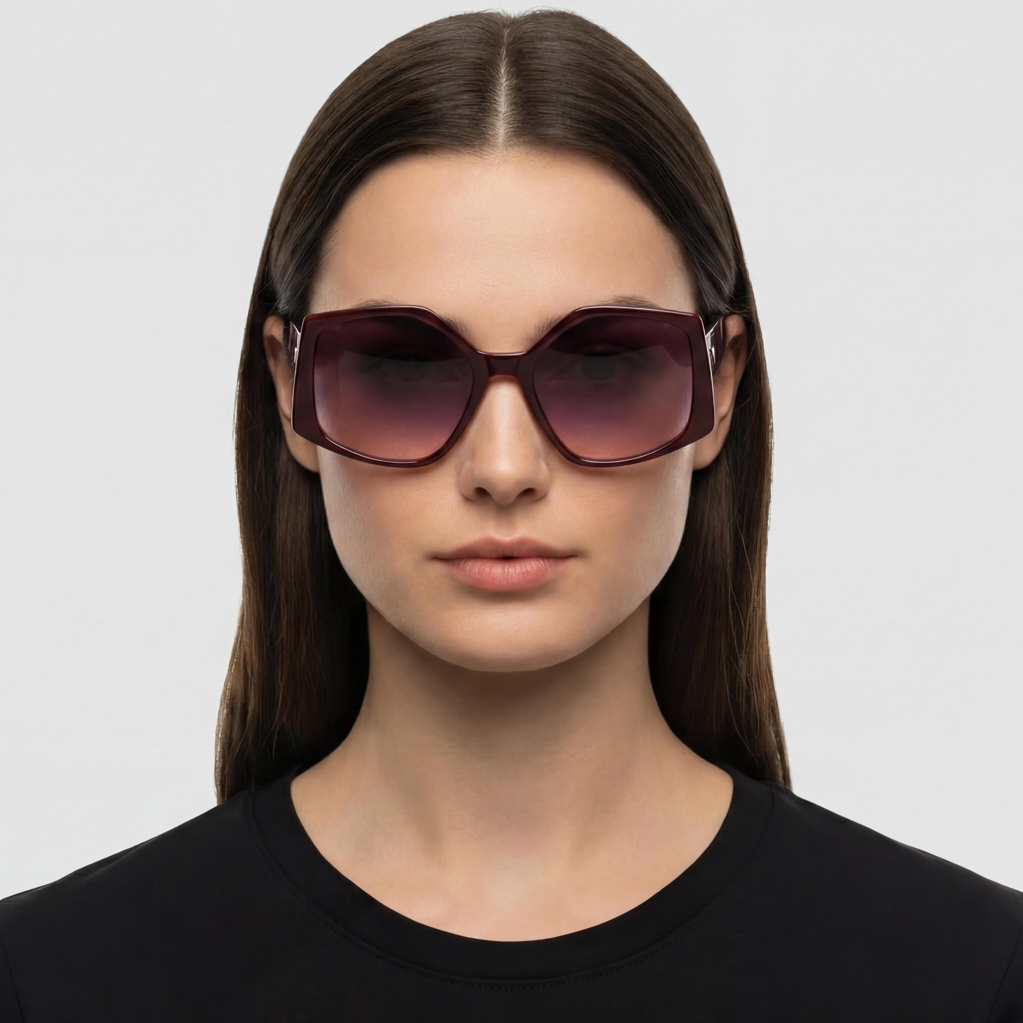 Gafas de sol KARL LAGERFELD de acetato cuadrado burdeos para mujer, lentes degradadas burdeos, 100% protección UV 400 (55 mm), Photo 4