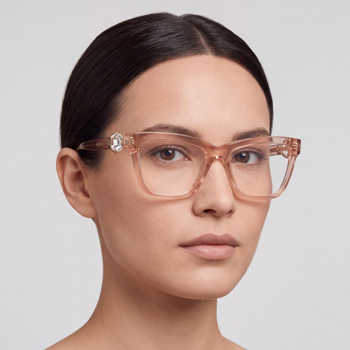 Gafas graduadas cuadradas de plástico para mujer Swarovski SK2021, montura beige transparente, 53 mm de ancho de lente, Photo 4