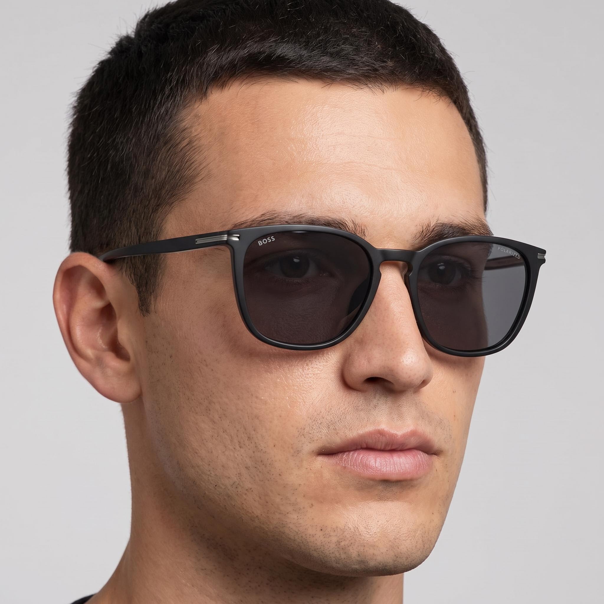 Hugo Boss Boss 1668/F/Sk Gafas de Sol de Hombre Negras de ACETATO ECOLÓGICO con Protección UV Polarizada Gris 56-18-145, Photo 4