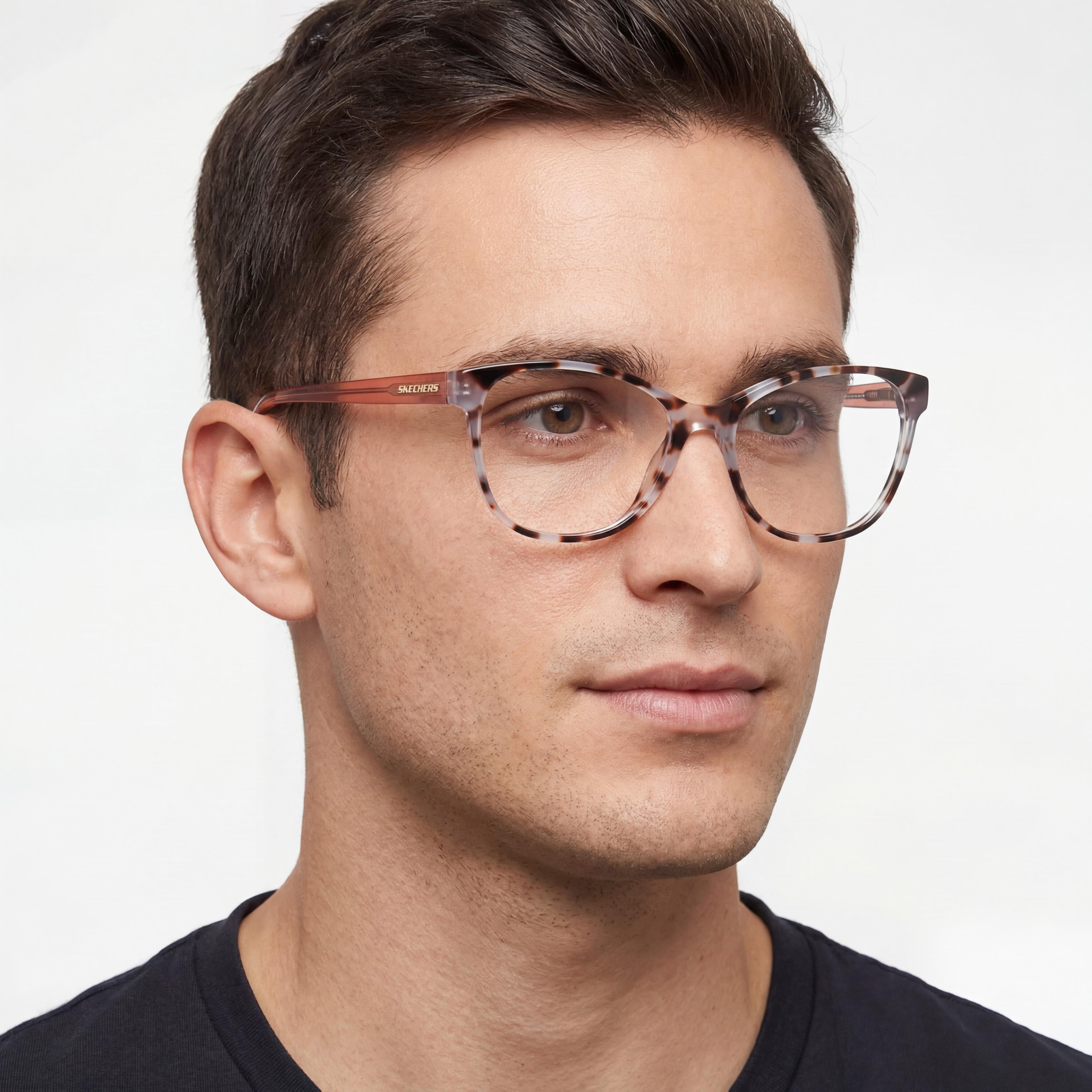 Skechers Modern Men's Eyeglasses featuring a Red Havana Plastic Frame and Clear Plastic Lenses, Size 52-16-140, Photo 4