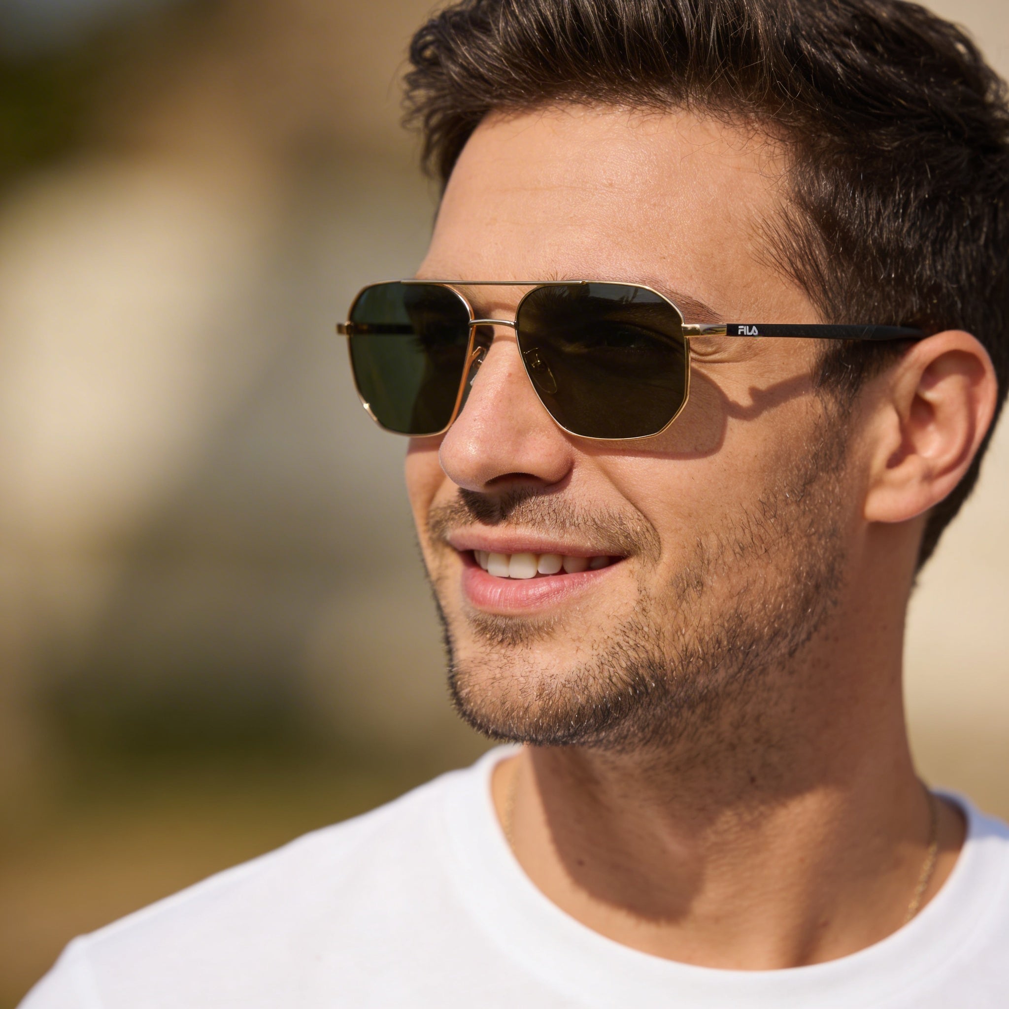 Fila Casual Men's Metal-Injected Shiny Rose Gold Frame Green Polarized UV Sunglasses 58-16-140, Photo 5