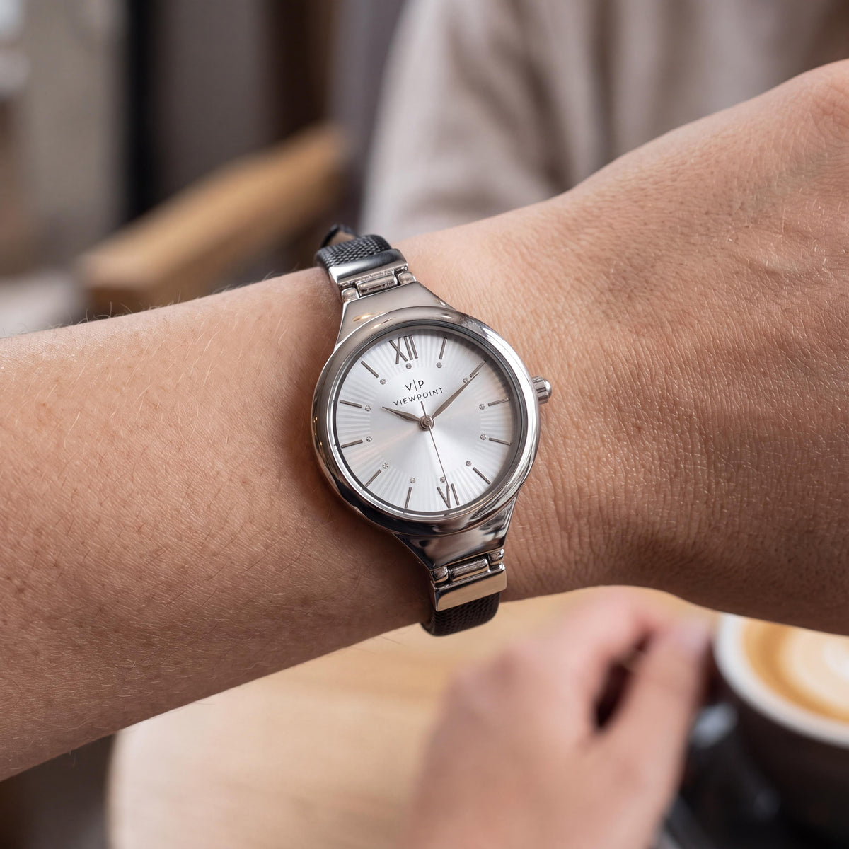 Timex Viewpoint CC3D79500TG Women's Silver-Tone Faux-Leather Band Quartz Analog Water Resistant Watch, Photo 3