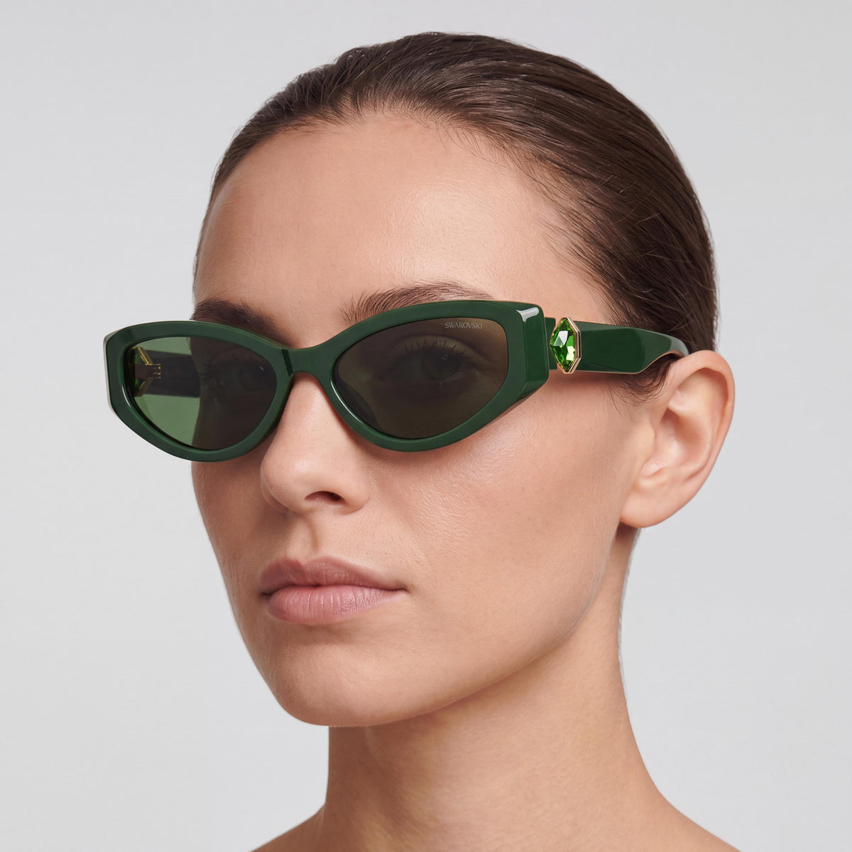 Swarovski Sk6045u Women's Cat Eye Dark Green Plastic 100% UV Sunglasses 55mm, Photo 3