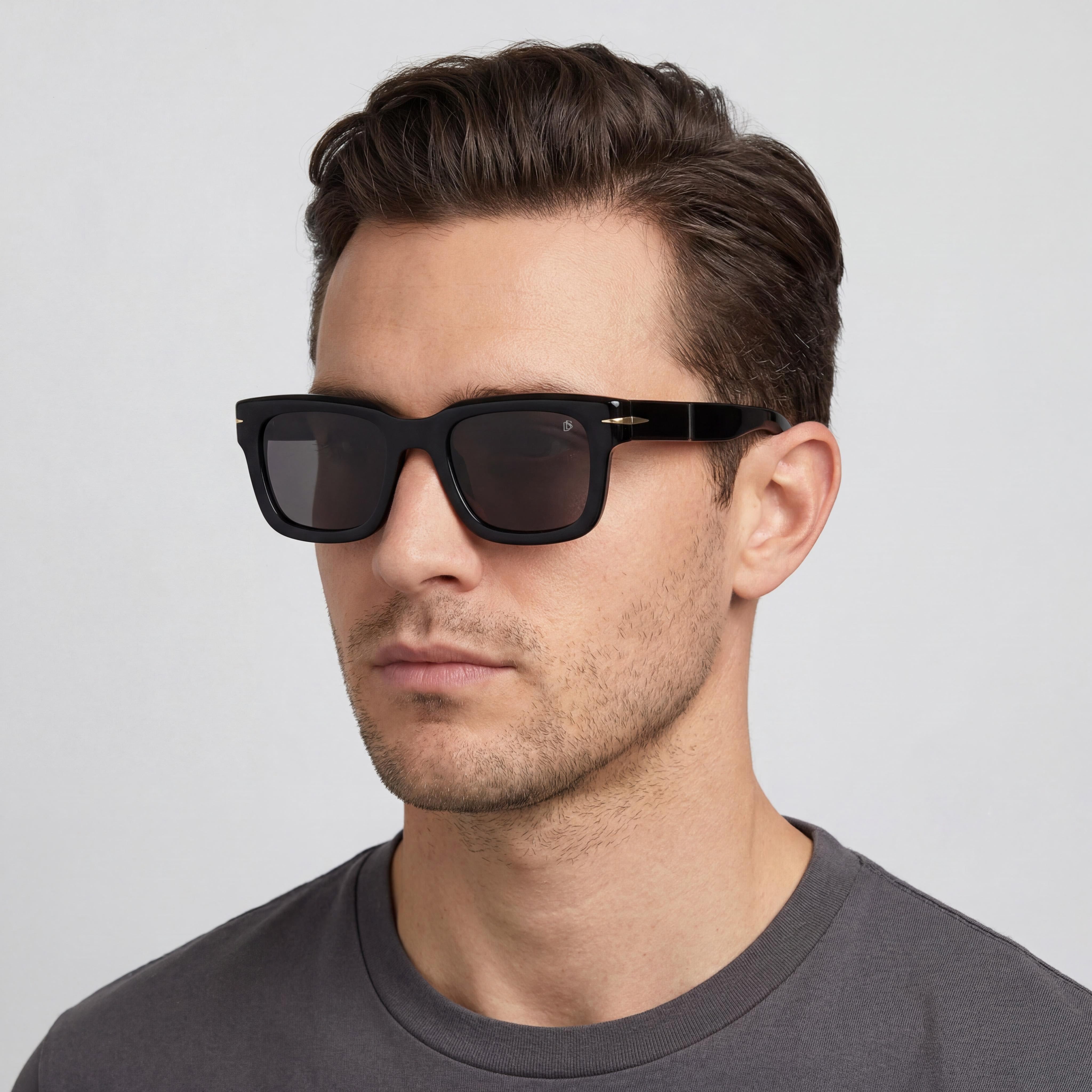 Gafas de sol rectangulares para hombre David Beckham DB 7100/S con montura de acetato negro, lentes de policarbonato grises con protección UV 400, 52 mm, Photo 4
