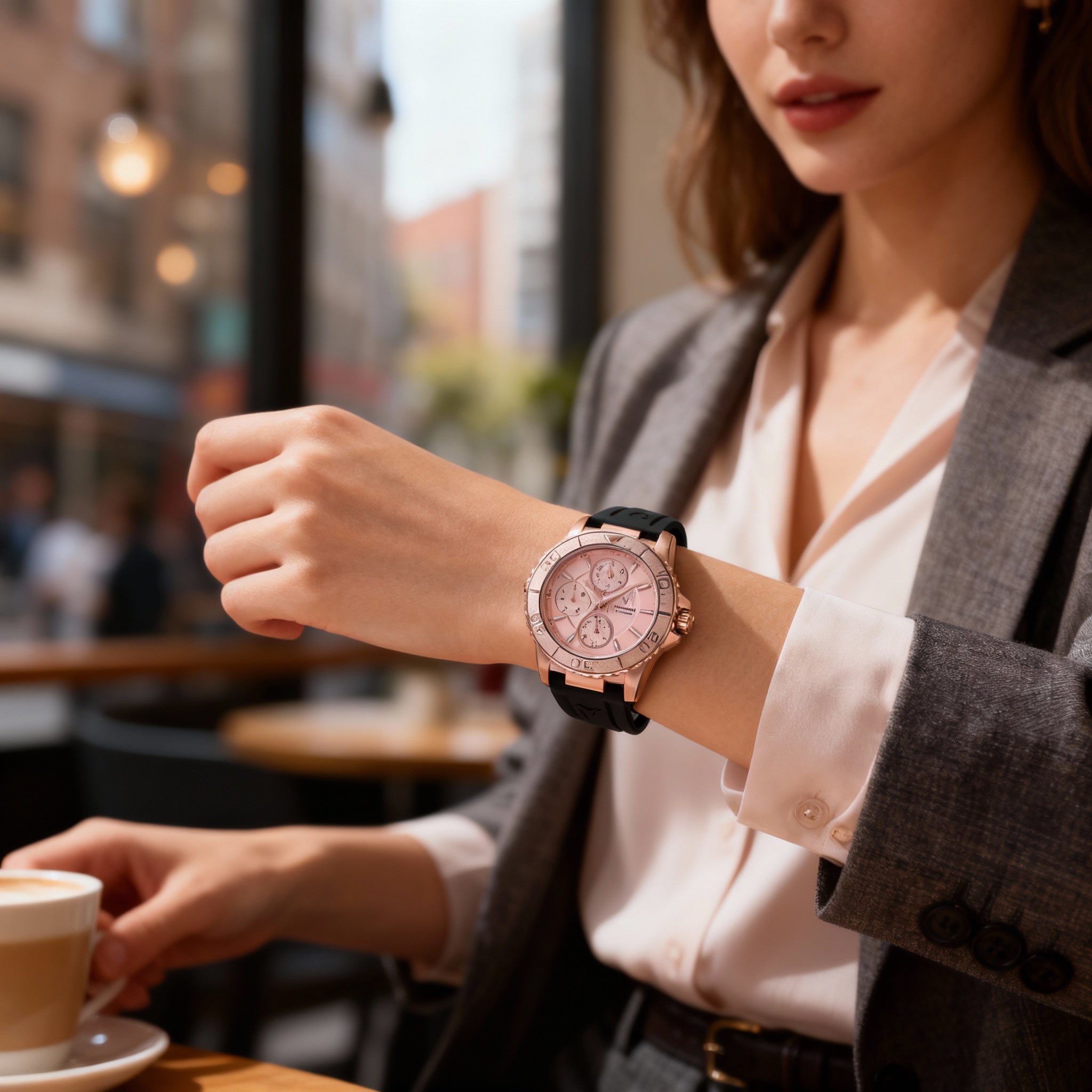 TechnoMarine Sea TM-725015 Women's 36mm Chronograph Watch with Rose-gold Stainless Steel Case & Silicone Strap, Photo 4