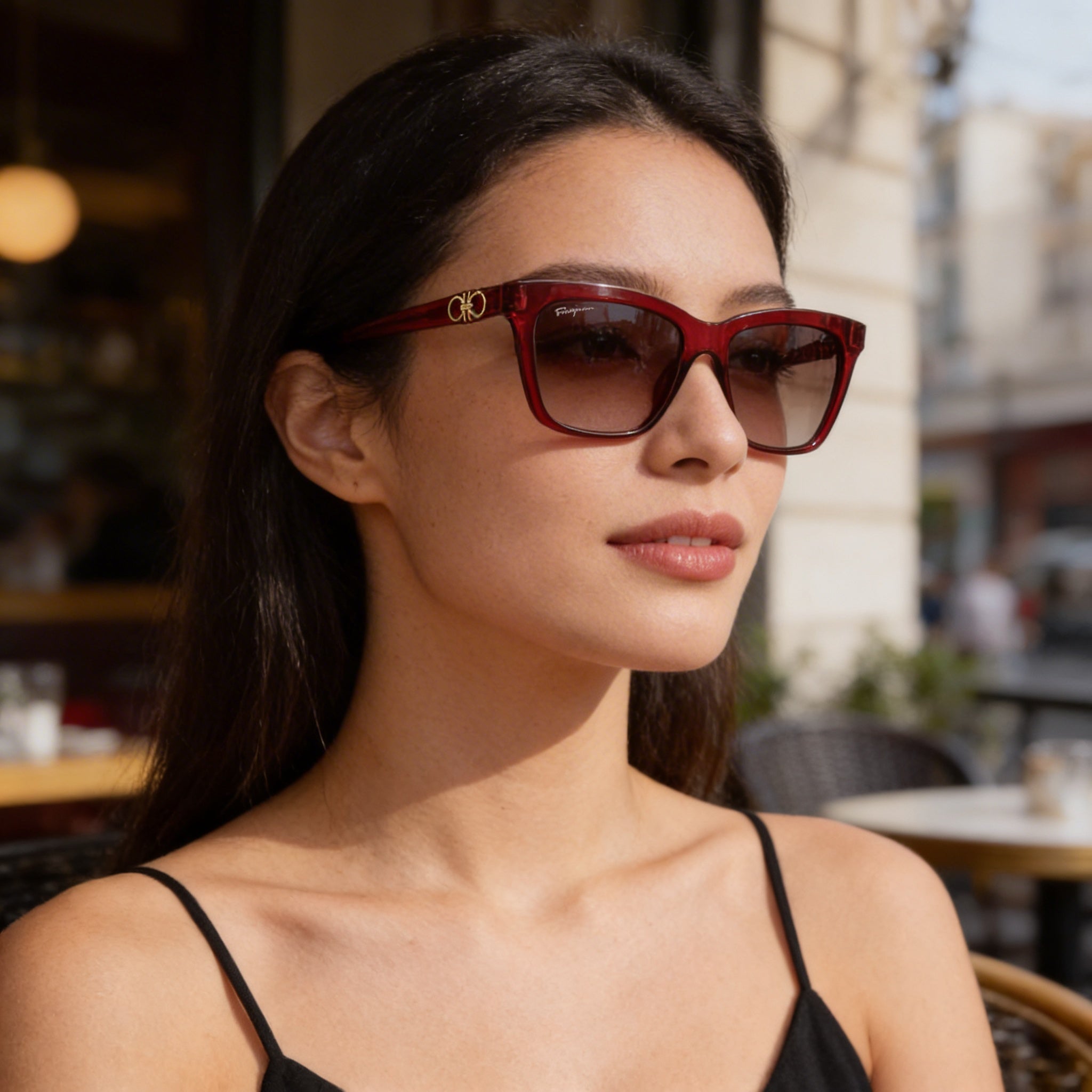 Ferragamo SF1027S Women's Crystal Wine Frame Bordeuax Gradient 100% UV Rectangular Sunglasses 55mm, Photo 5
