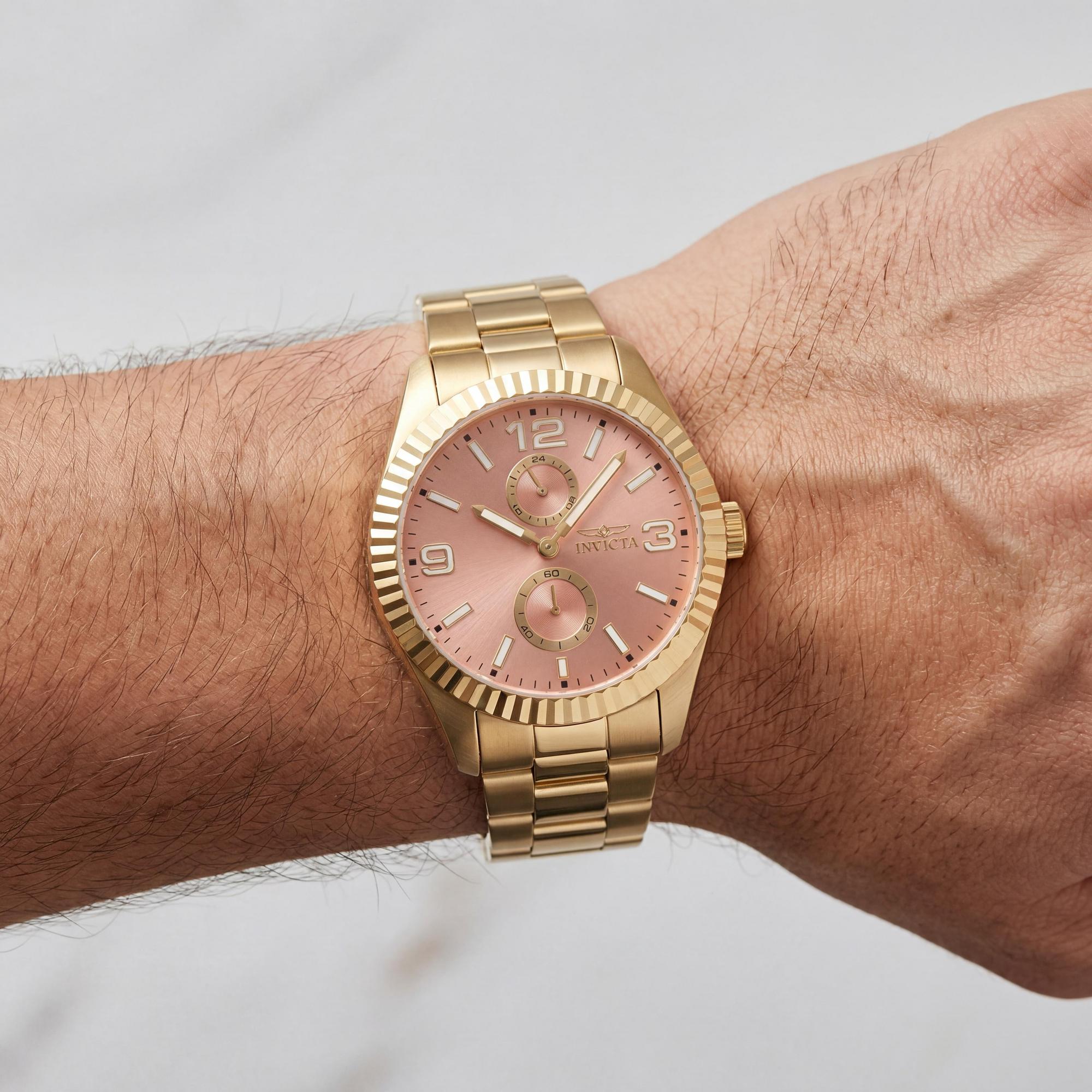 Reloj de pulsera de cuarzo unisex Invicta Specialty 49531, caja de acero inoxidable dorado, esfera de oro rosa, 43 mm, Photo 3