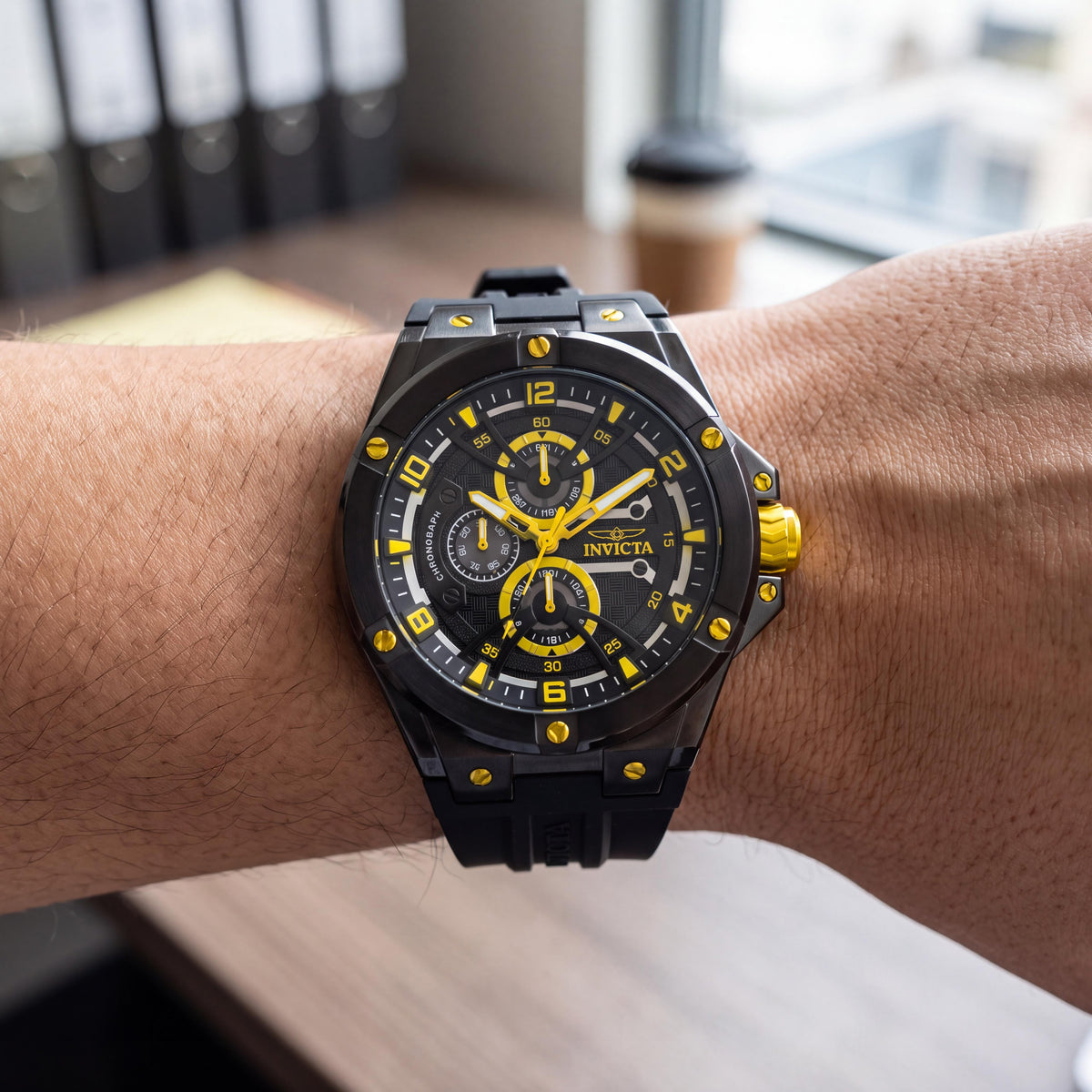 Invicta Racing 48807 Unisex Modern Chronograph Quartz Watch 46mm Black Silicone Strap, Photo 3