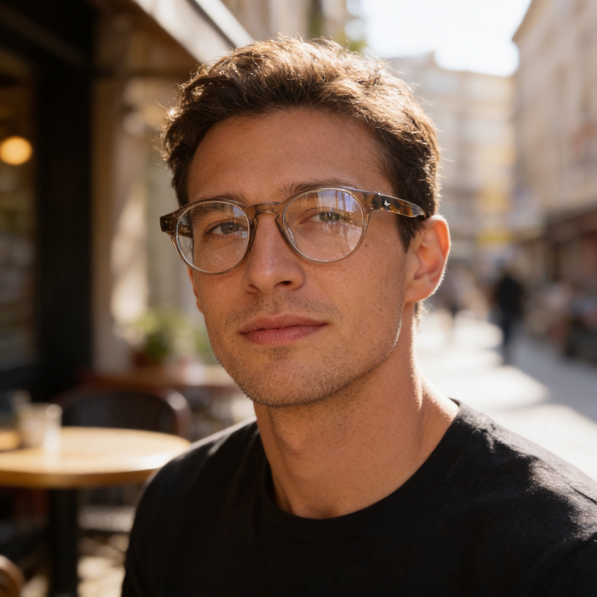 Rag & Bone Modern Men's Transparent Beige Acetate Full Rim Oval Frame Eyeglasses, 48-22-145mm, Photo 5