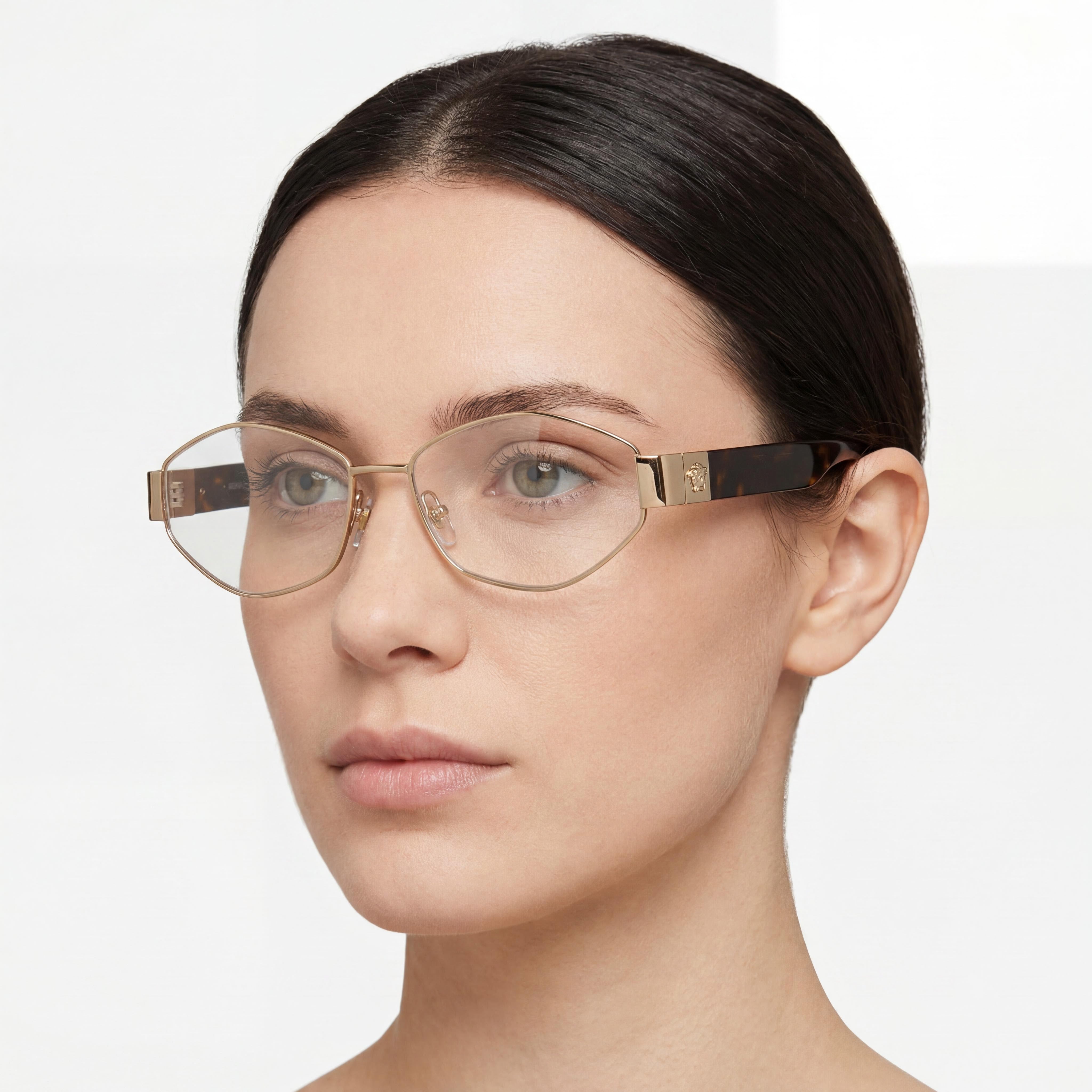 Gafas ópticas Versace Classic de metal dorado pálido para mujer con lentes de policarbonato, 53 mm, Photo 4