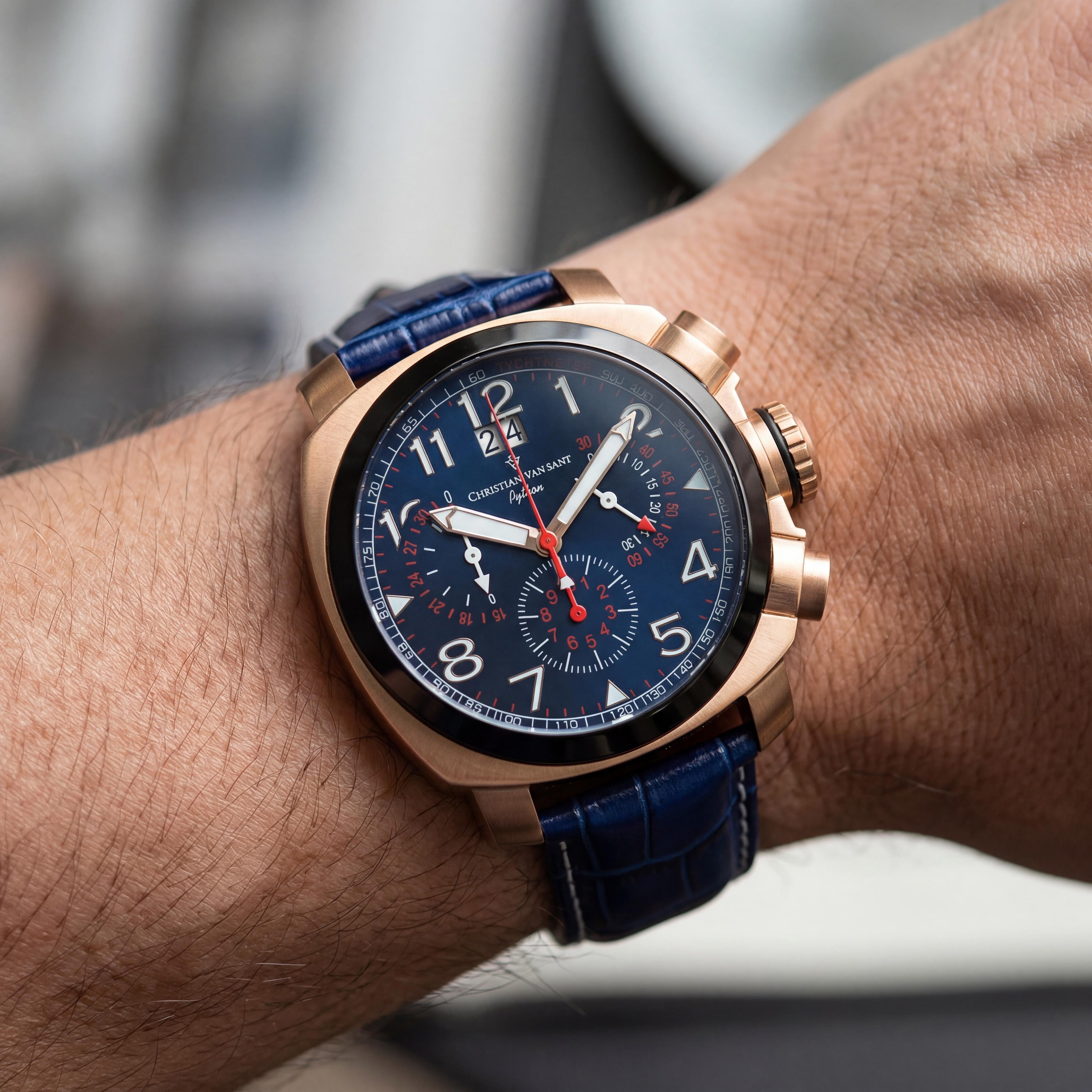 Reloj Cronógrafo de Cuarzo para Hombre Christian Van Sant Grand Python con Esfera Azul y Correa de Cuero, 50mm, Resistente al Agua 100M, Photo 4