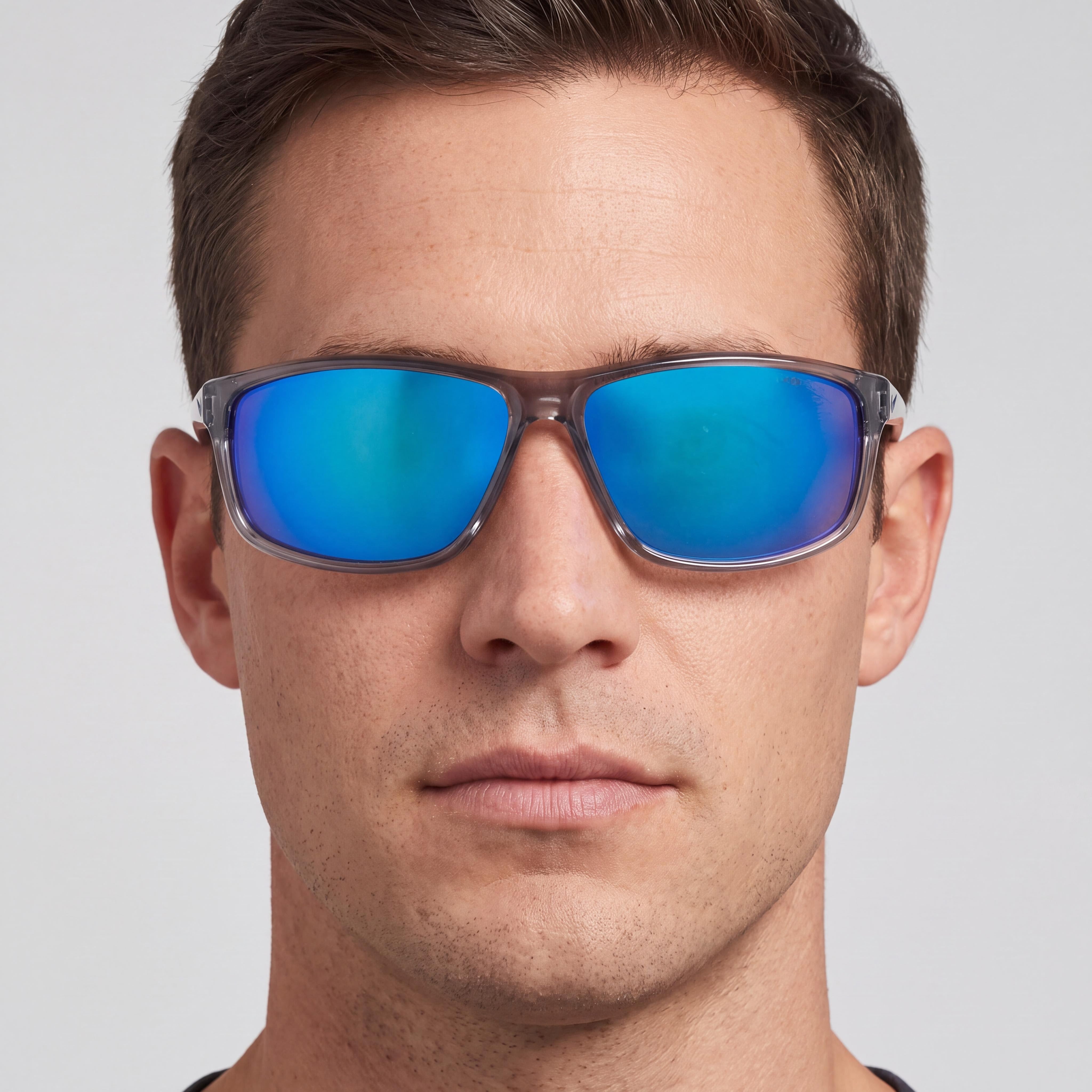 Nike Adrenaline Unisex Dark Grey Blue Mirror Acetate Frame Sunglasses with Polycarbonate Lenses, UV Protected (66-15-135), Photo 5