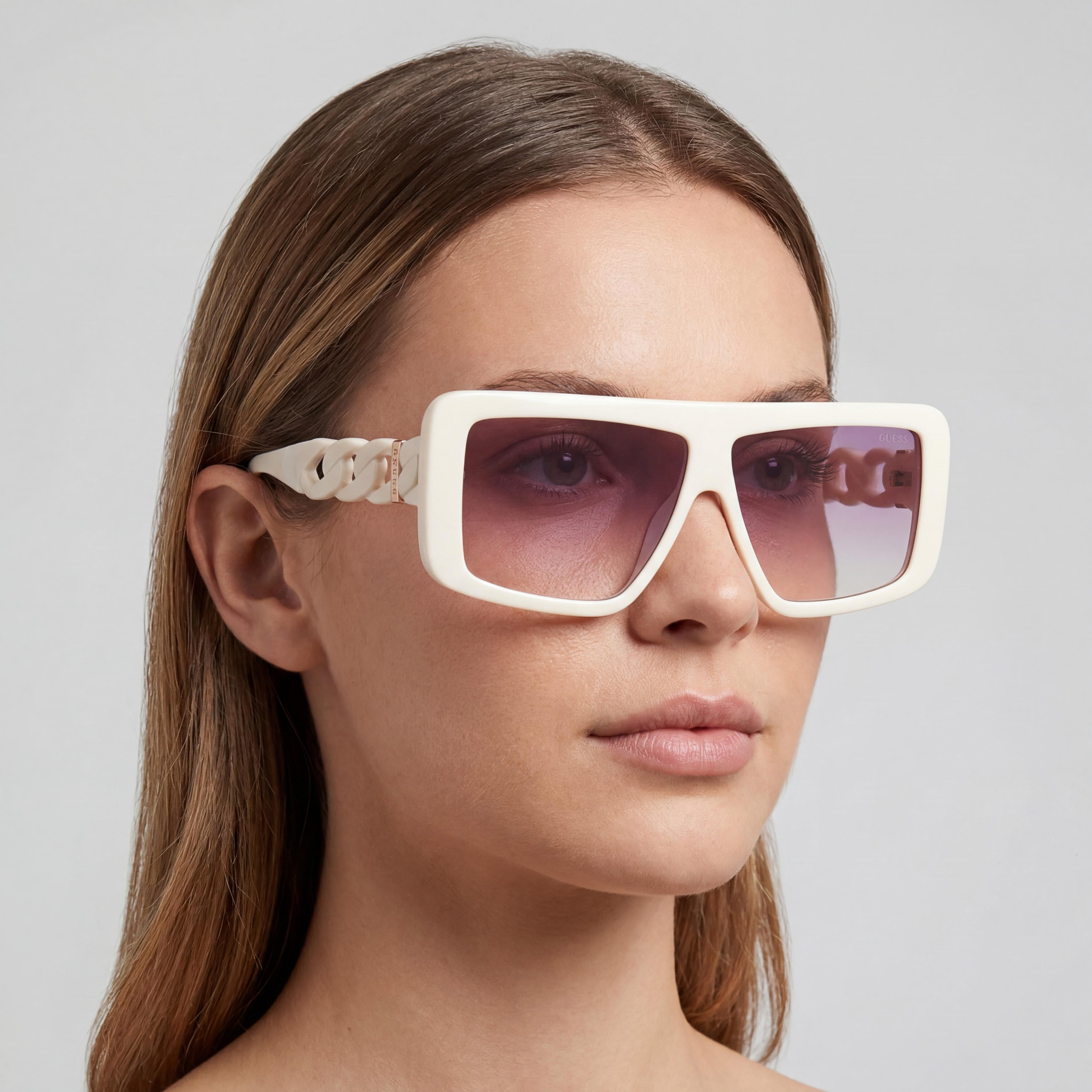GUESS Classic Women's White Injected Shield Shape Gradient Violet Glass Non-Polarized Sunglasses 60mm, Photo 5
