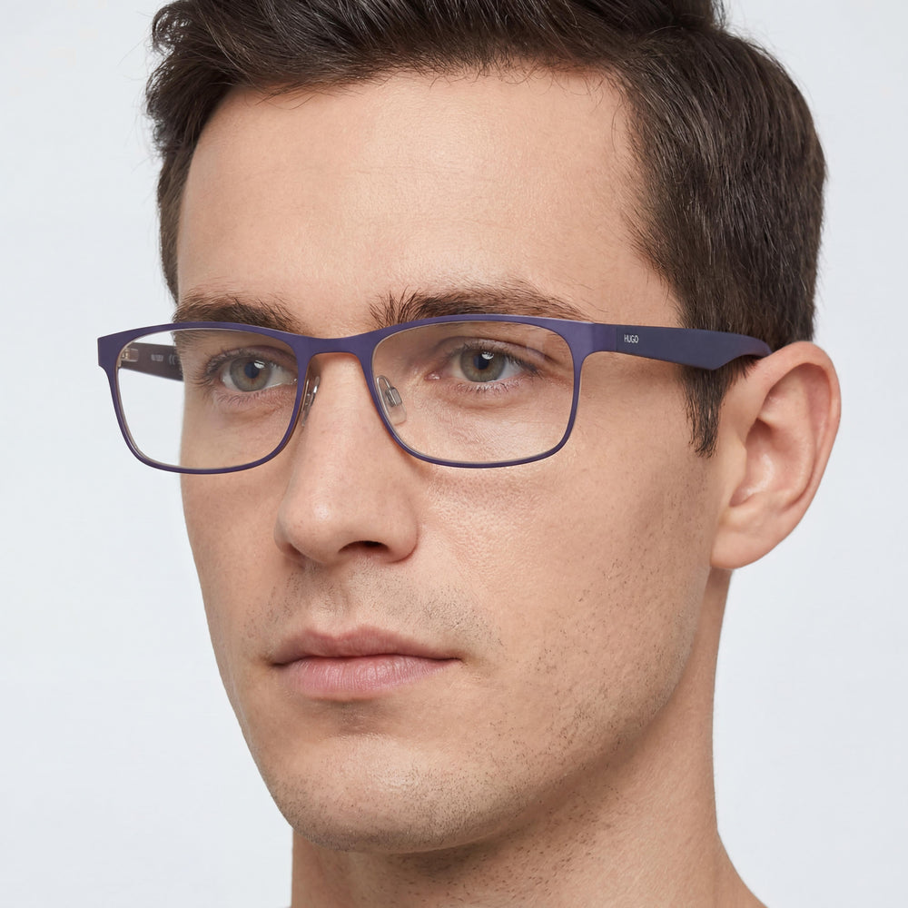 Gafas Hugo Boss Hg-0209 para hombre, montura completa metálica rectangular, azul gris mate 54-18-140